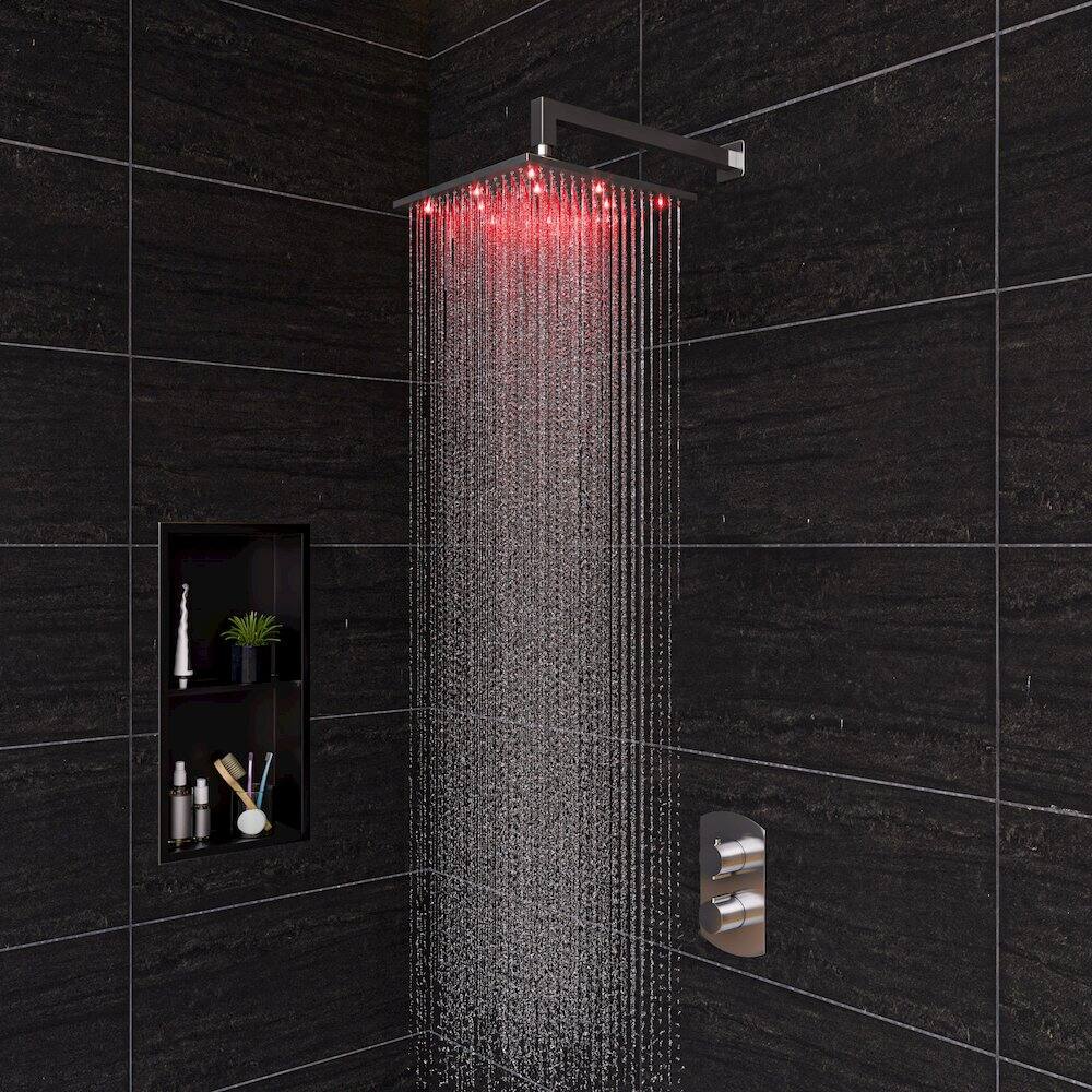 Angle. Alfi - Brushed Nickel Round Knob 1 Way Thermostatic Shower Mixer - Silver.