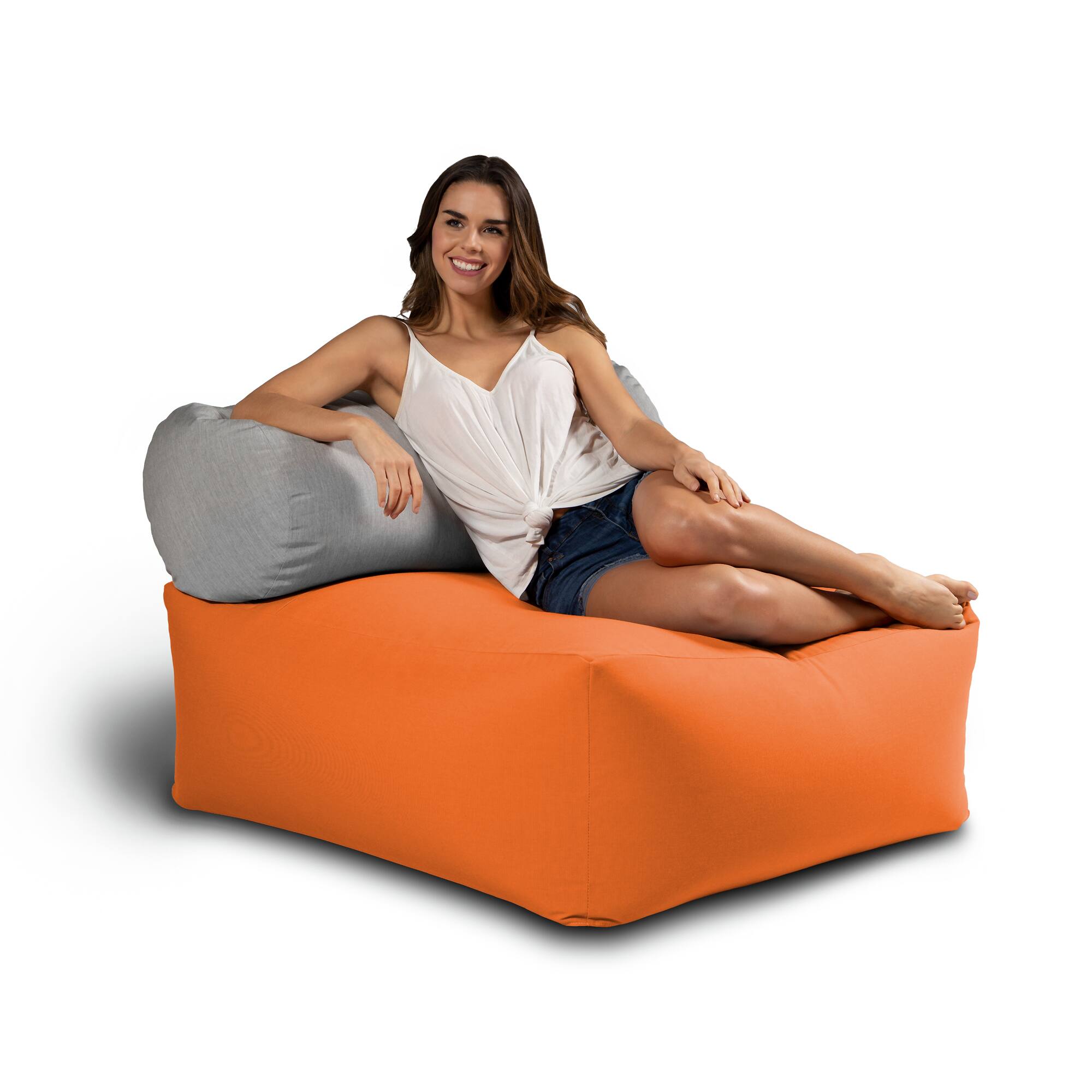Left. Jaxx - Jaxx Tybee Large Outdoor Lounge w/ Bolster - Sunbrella Tangerine - Tangerine.