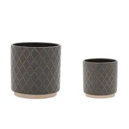 BreeBe - Ceramic Diamond Pattern Planter (Set of 2) - Gray