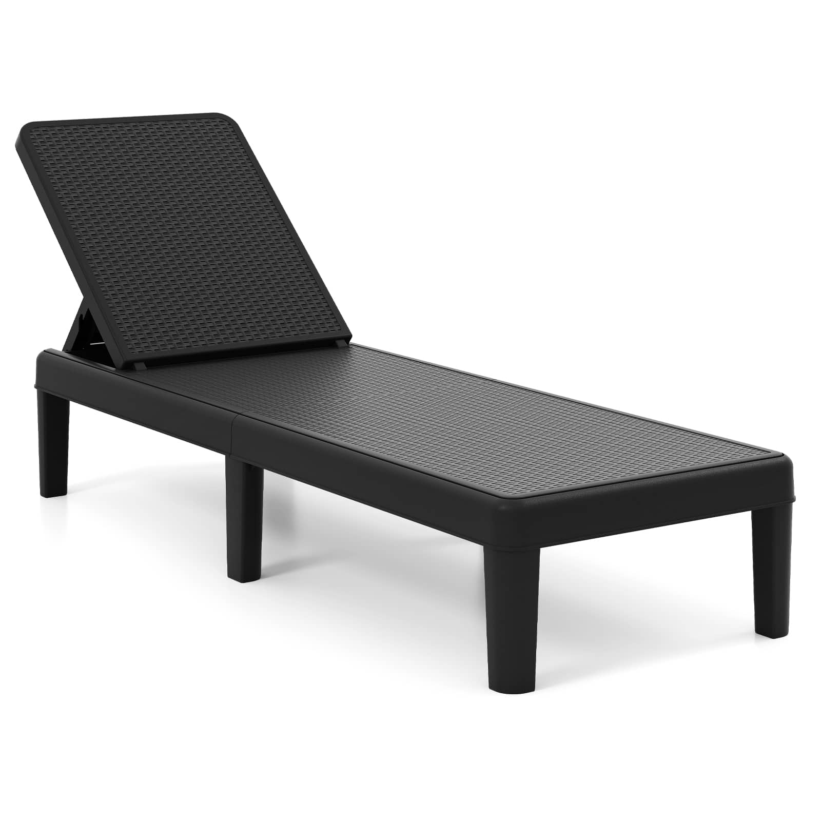 Costway - 1 PCS Outdoor Chaise Lounger Chair 4-Position Reclining Chair with Waterproof Rattan - Black