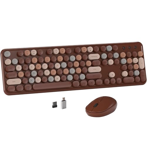 Front. Earthley Blooms - Colorful Wireless Computer And Mouse Combo With Round Typewriter Keycaps Retro Design Power 2.4ghz For - Coffee-Colorful.