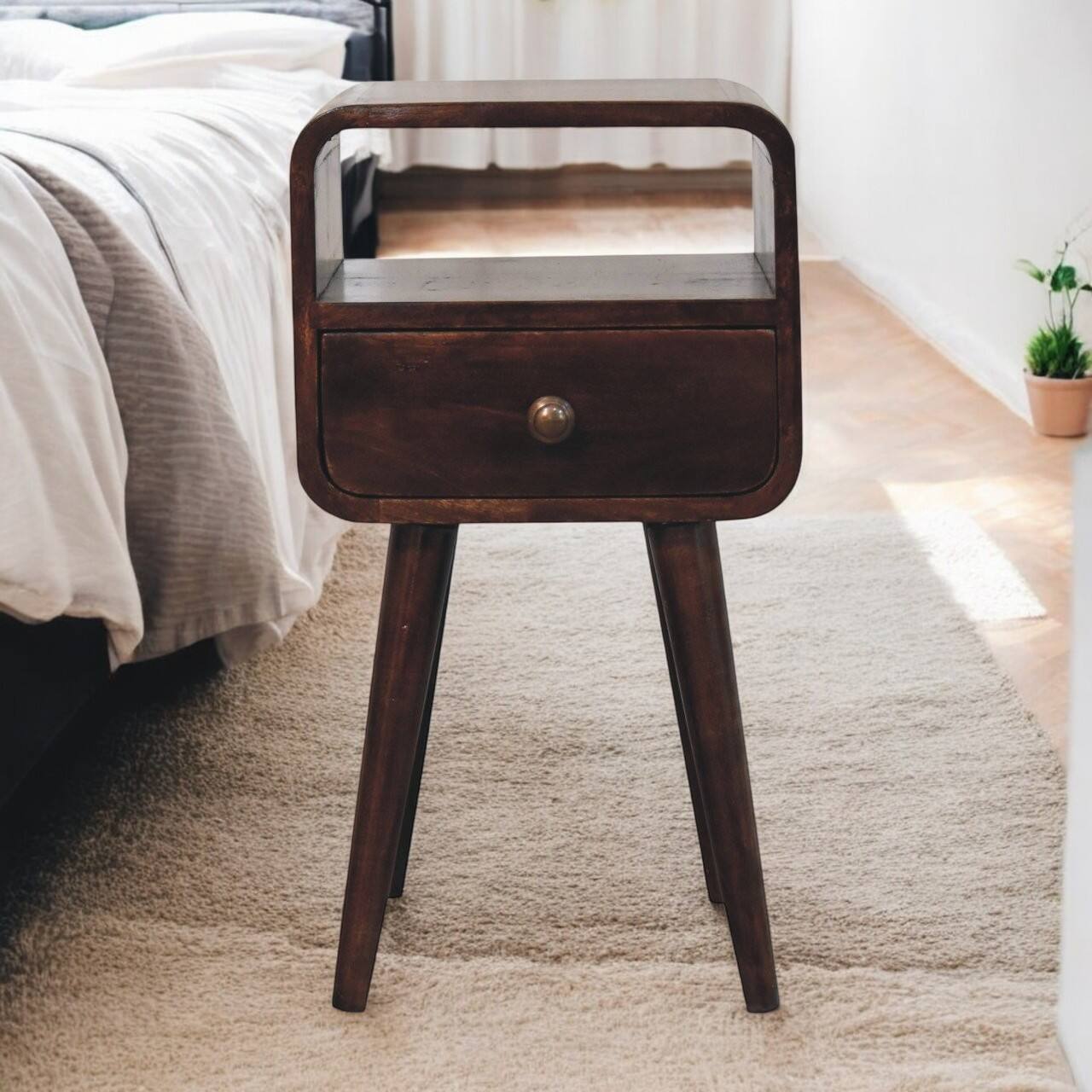 Alt View 2. Artisan Furniture - Artisan Furniture Solid WoodMini California Walnut Curved Bedside with Open Slot - Brown.
