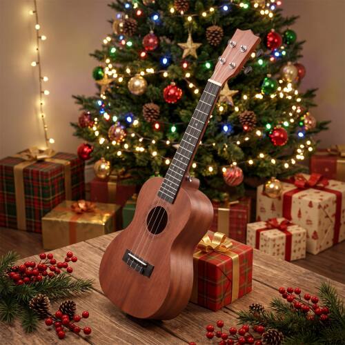 Alt View 2. Winado - 23" Mahogany 4-String Concert Ukulele Kit  Includes Gig Bag, Strap, Picks, Strings and Cleaning Cloth - Brown.