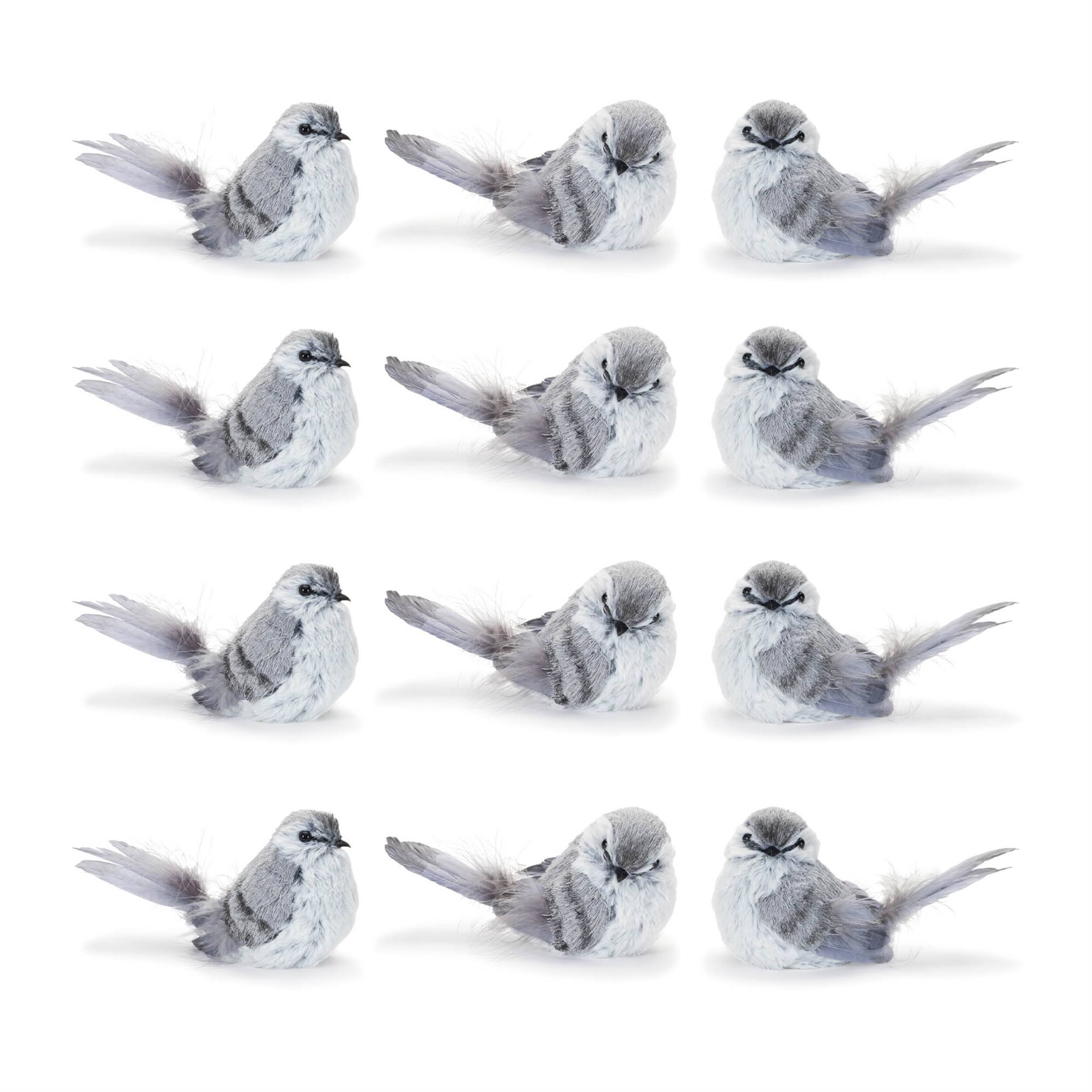 Alt View 2. BreeBe - Feathered Bird Shelf Sitter (Set of 12) - Gray.