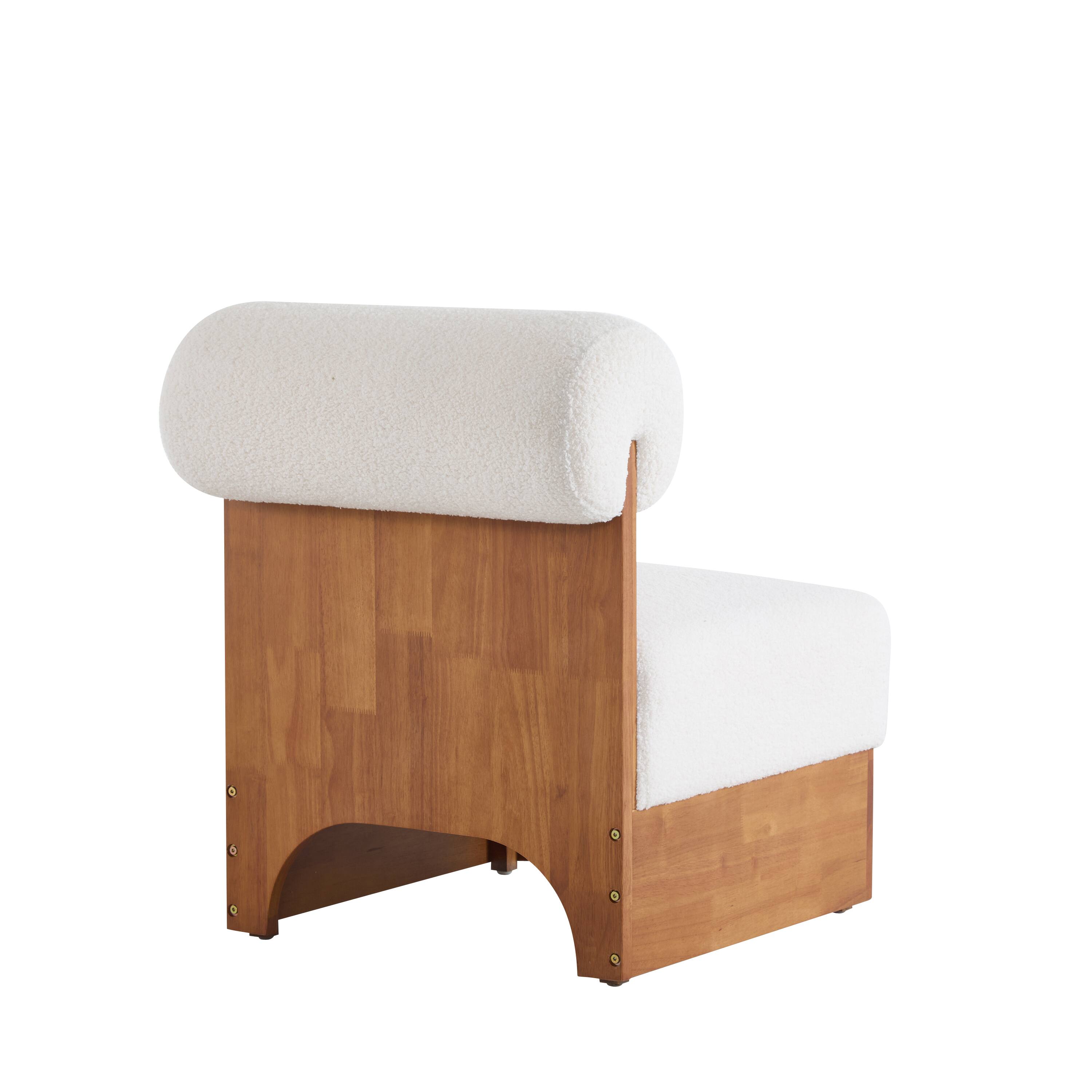 Alt View 5. TinyHomie - Modern Boucle Lounge Chair Solid Wood Frame Rolled Backrest - white.