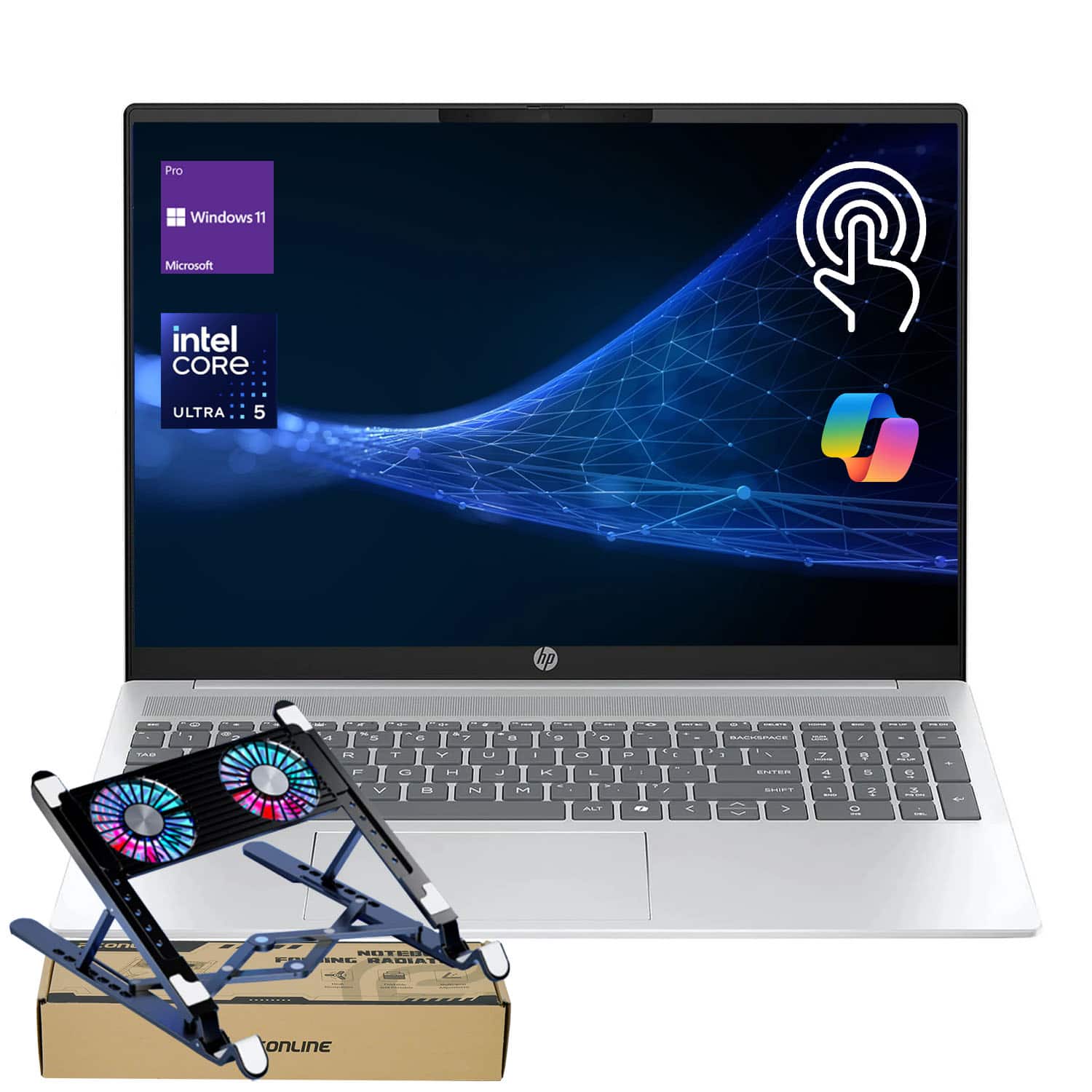 HP - OmniBook 5 16" FHD+ Touchscreen Laptop - Intel Core Ultra 5 225U - 16GB RAM - 1TB SSD - Copilot - PCO Laptop cooler - Silver