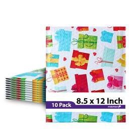 Fosmon - 8.5 x 12 - 10 Pack #2 Gift Wrap Birthday Holiday Poly Bubble Mailer, Padded Shipping Envelopes, 8.5 x 11" Usable Size - Multi