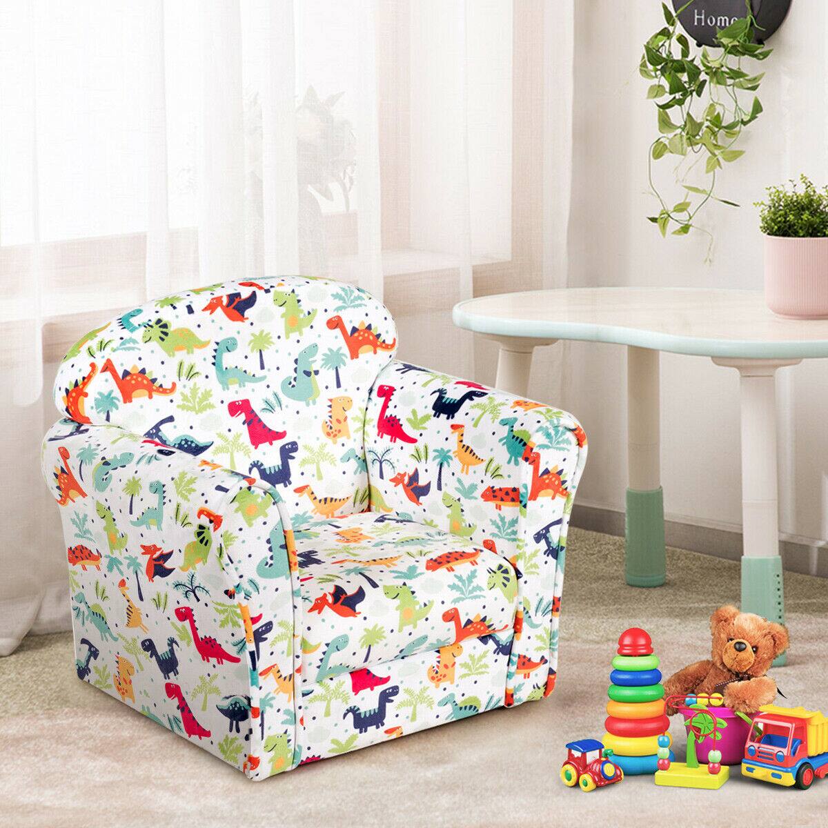 Alt View 2. Gymax - Gymax Toddler Children Single Sofa Armrest Chair Furniture Cute Gift for Kids - White Dinosaur Pattern.