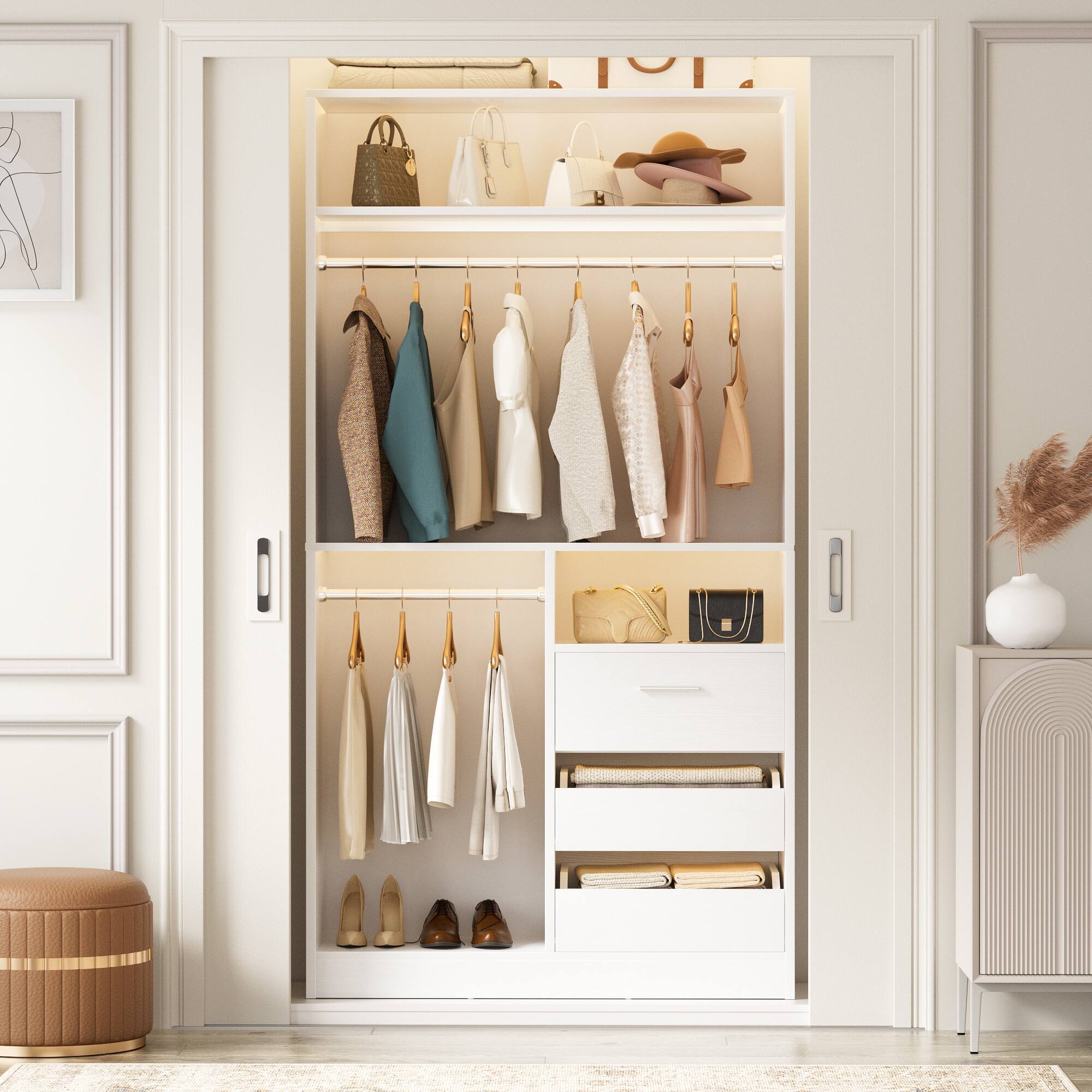 Alt View 1. Aheaplus - 36" Freestanding Closet Organizer with 3 Drawers, 2 Hanging Rods & Shoe Storage - White.