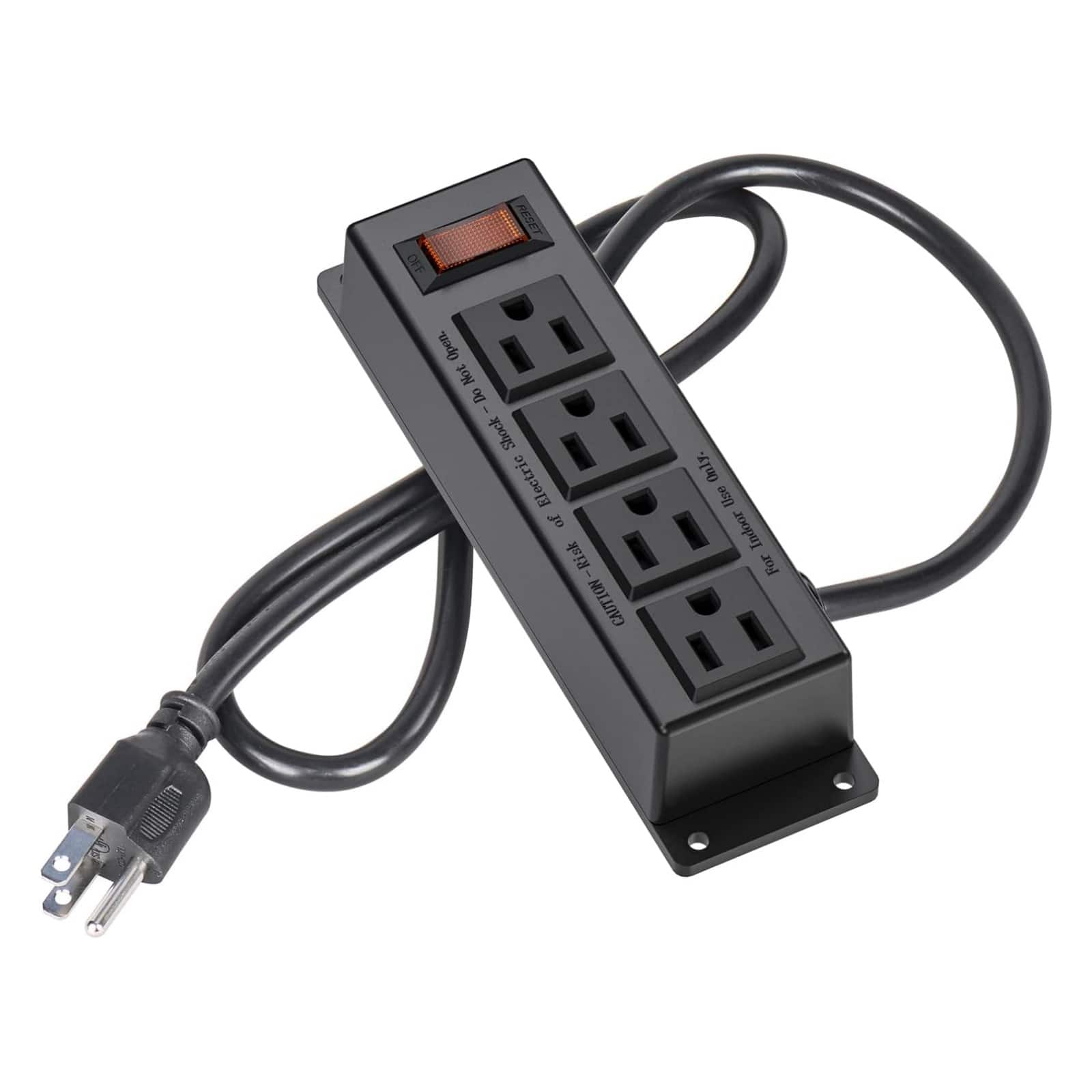 Dazzed Corner - 3ft Wall Mount Power Outlet Strip, 4 Outlet Mountable Power Strip, Flat Plug - Black