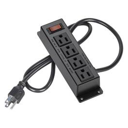 Dazzed Corner - 3ft Wall Mount Power Outlet Strip, 4 Outlet Mountable Power Strip, Flat Plug - Black