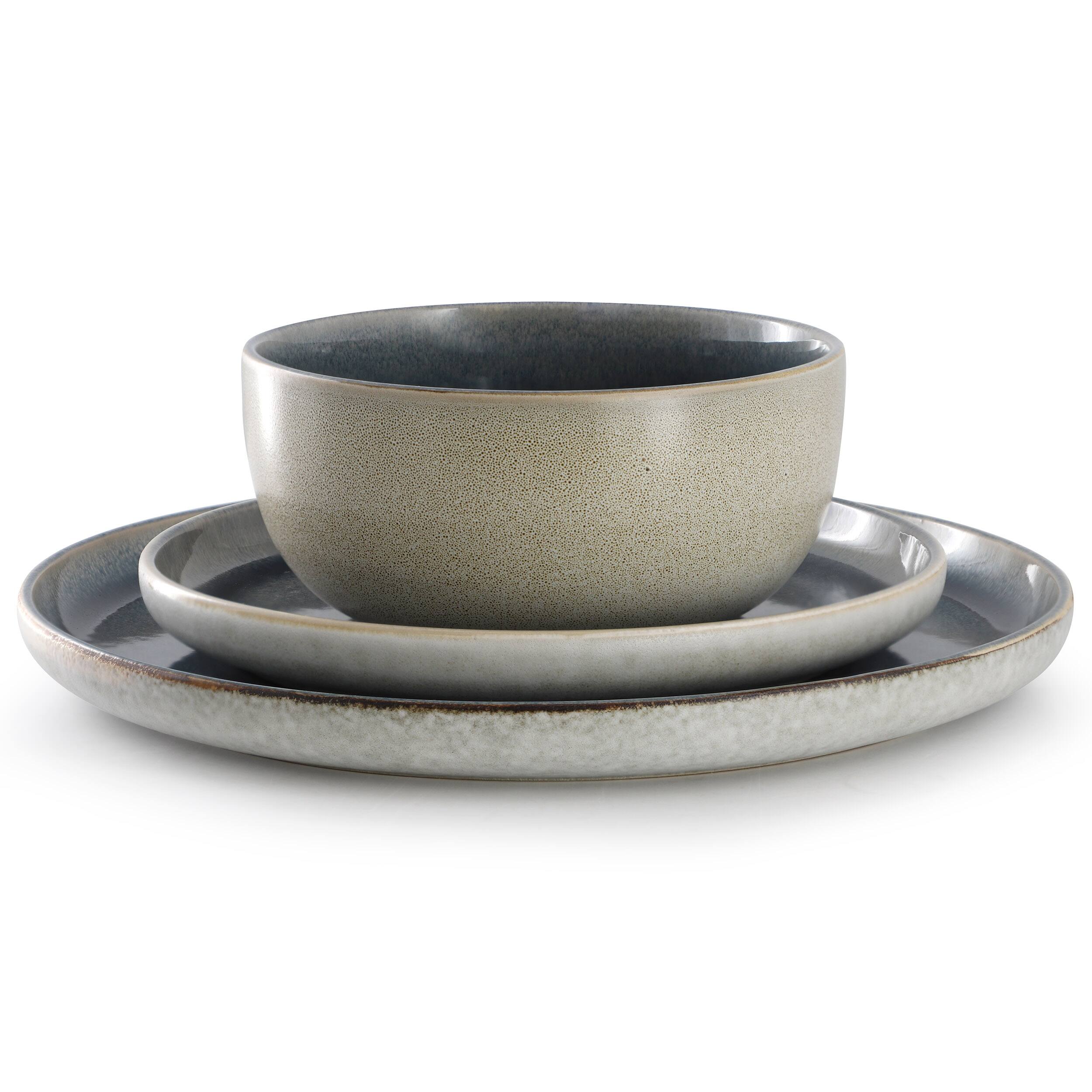Angle. Gibson - Gibson Home Earnestville 12 Piece Stoneware Dinnerware Set in Blue - Blue.