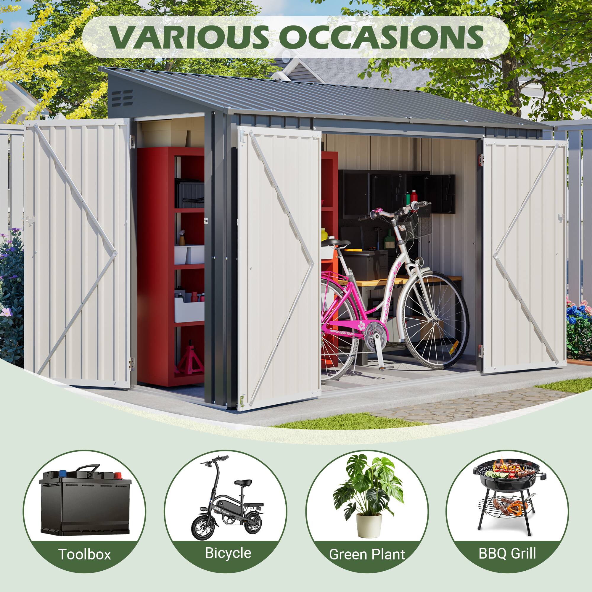 VARIOUS OCCASIONS

- Toolbox
- Bicycle
- Green Plant
- BBQ Grill