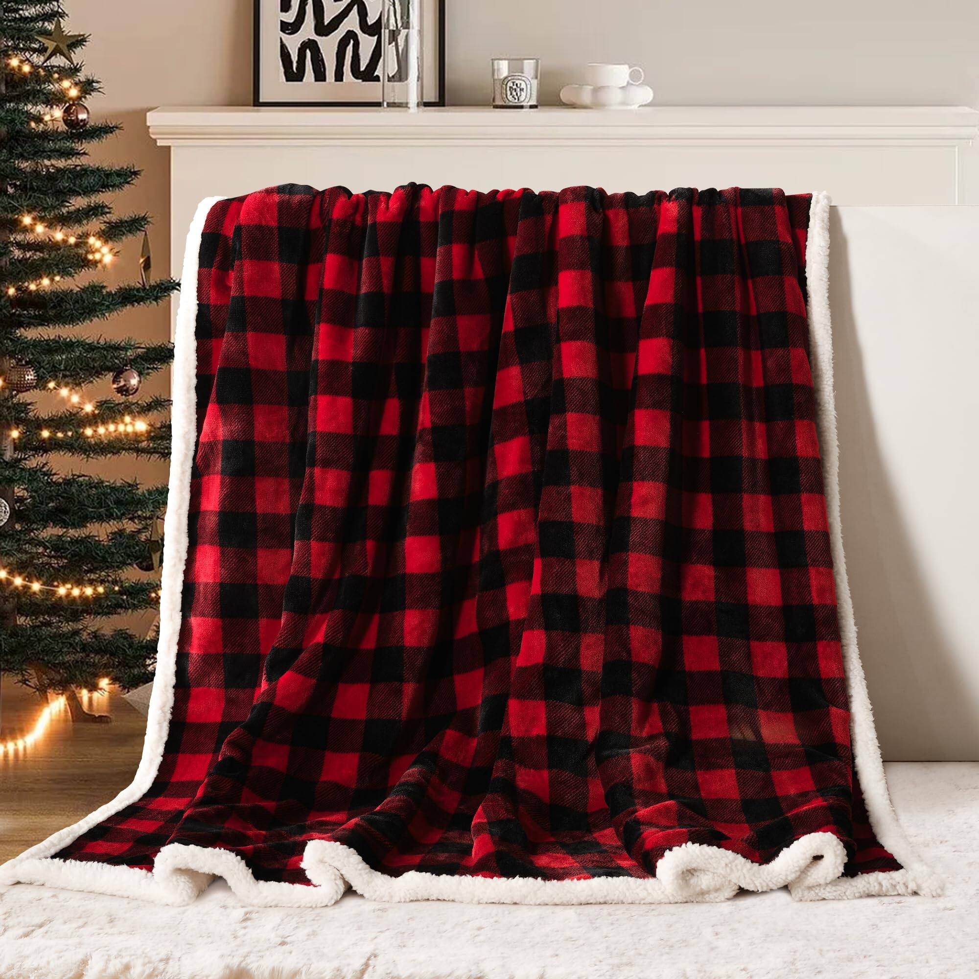 Alt View 8. NICHOLAS KLEIN - Christmas Sherpa Fleece Throw Blanket Super Soft Warm Plaid Plush Blankets And Throws Winter Cozy Fuzzy For... - Black Twin-60"x80".