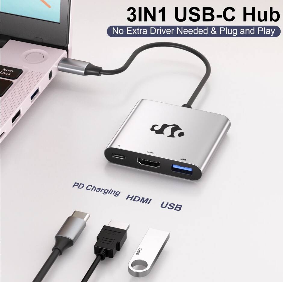 3IN1 USB-C Hub  
No Extra Driver Needed & Plug and Play  

Num Lock  

PD Charging HDMI USB  

32GB