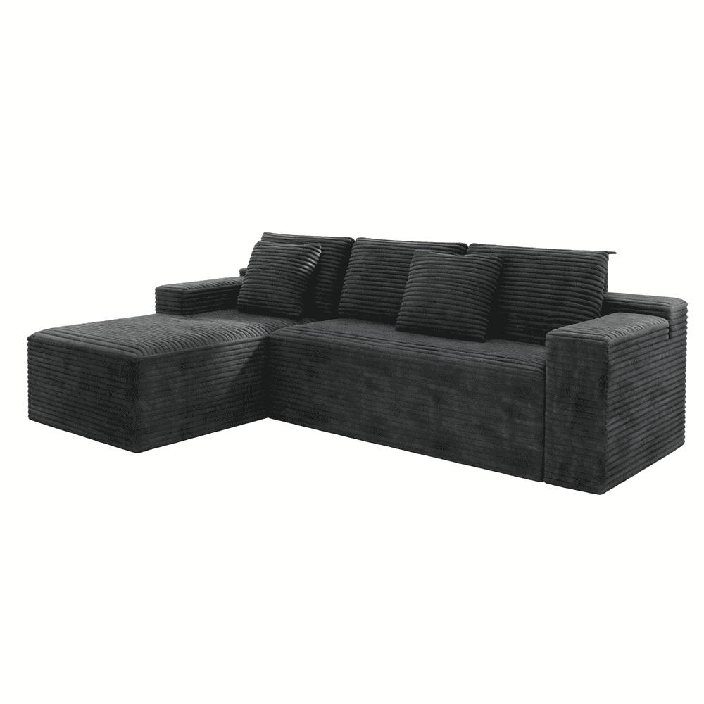 Left. Kadyn - 104" Right Chaise Sectional Sofa, Corduroy Cloud Design with Deep Seats and No Assembly Required, Grey - Gray.