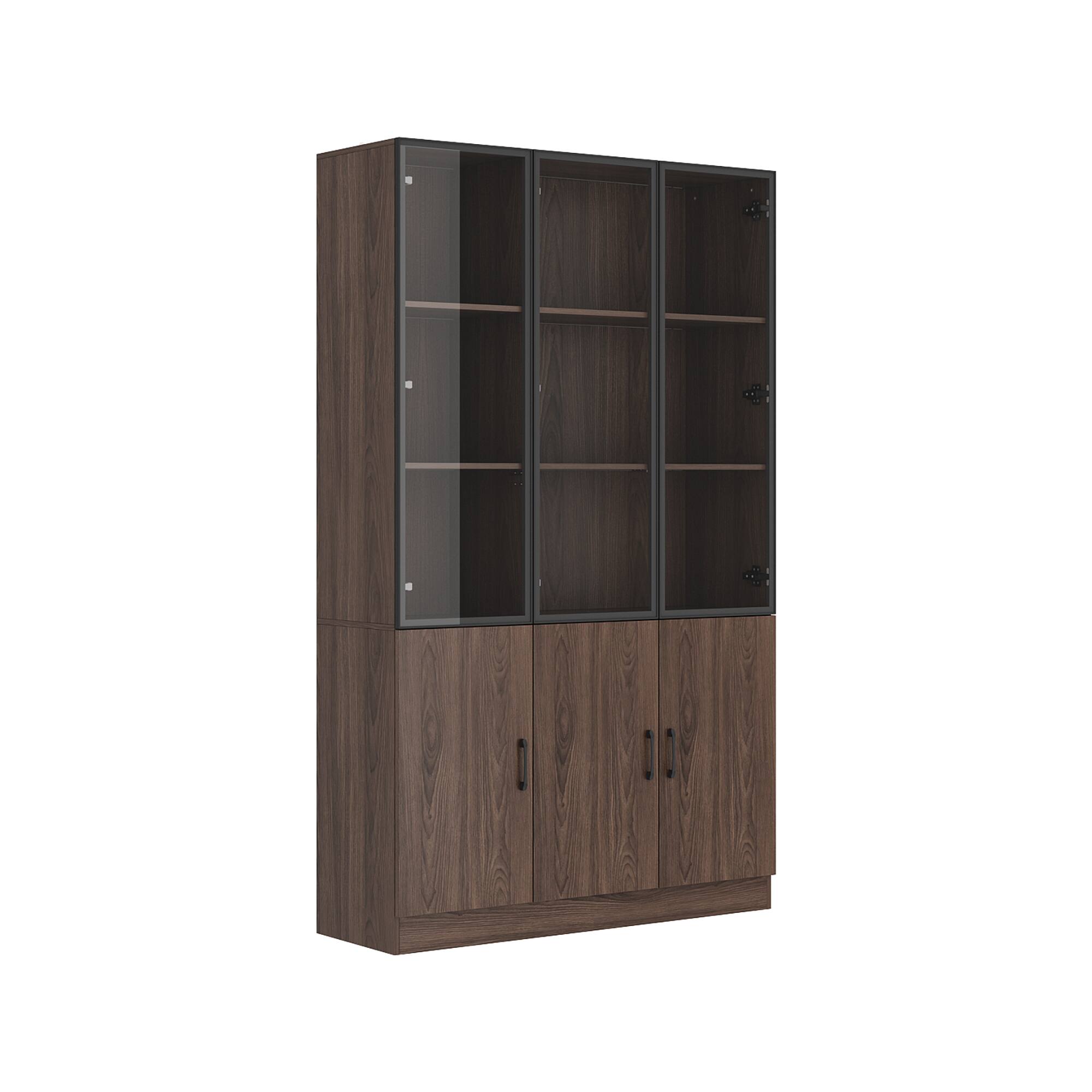 Left. Famapy - Famapy Modern Display Cabinet with Glass Doors & Adjustable Lighting - Brown.