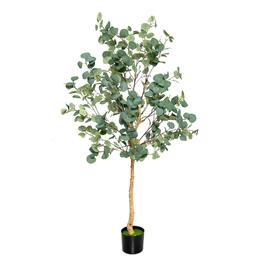 Costway - 1 PCS 5.5FT Artificial Tree Fake Eucalyptus Tree for Living Room Office Home Decor - Green,Black
