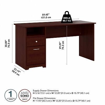59.45" 151.0 cm  
200LB 90.7 KG  
30.00" 76.2 cm  
29.25" 74.3 cm  
58.9" 23.19" cm  
1 Hail  
Supply Drawer Dimensions ANSI H 16.1"(13.1 cm) X W 12.20"(31.0 cm) X D 15.79"(40.1 cm)  
SOHO File Drawer Dimensions QUALITY H 11.93"(30.3 cm) X W 12.20"(31.0 cm) X D 15.79"(40.1 cm)