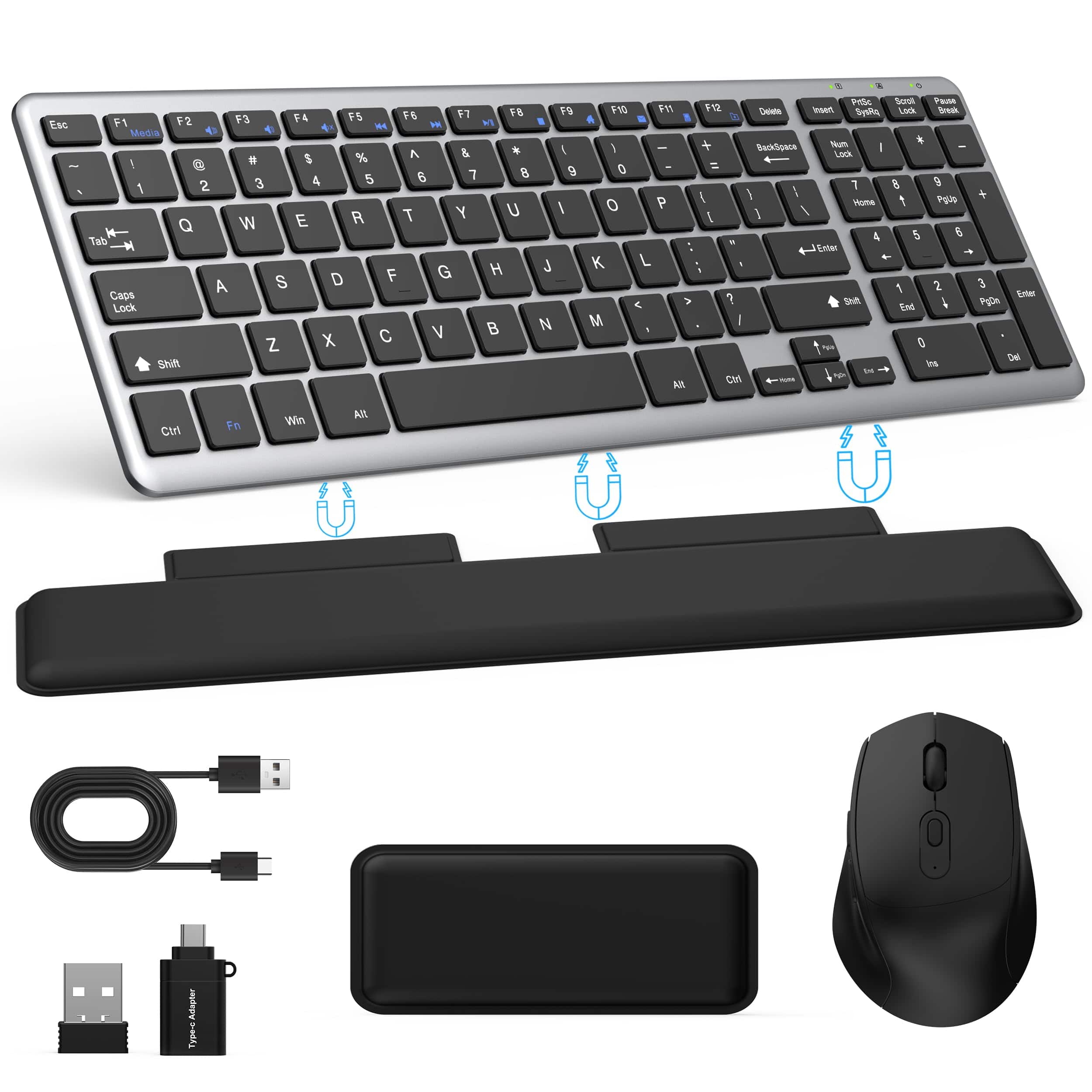 PRIMEPLUS - Ultra Slim Quiet Wireless KB/Mouse Combo, Rechargeable, Full-Size, Magnetic Wrist Rest, for Mac/PC/Laptop - Sliver Black price history on PriceWatchPro