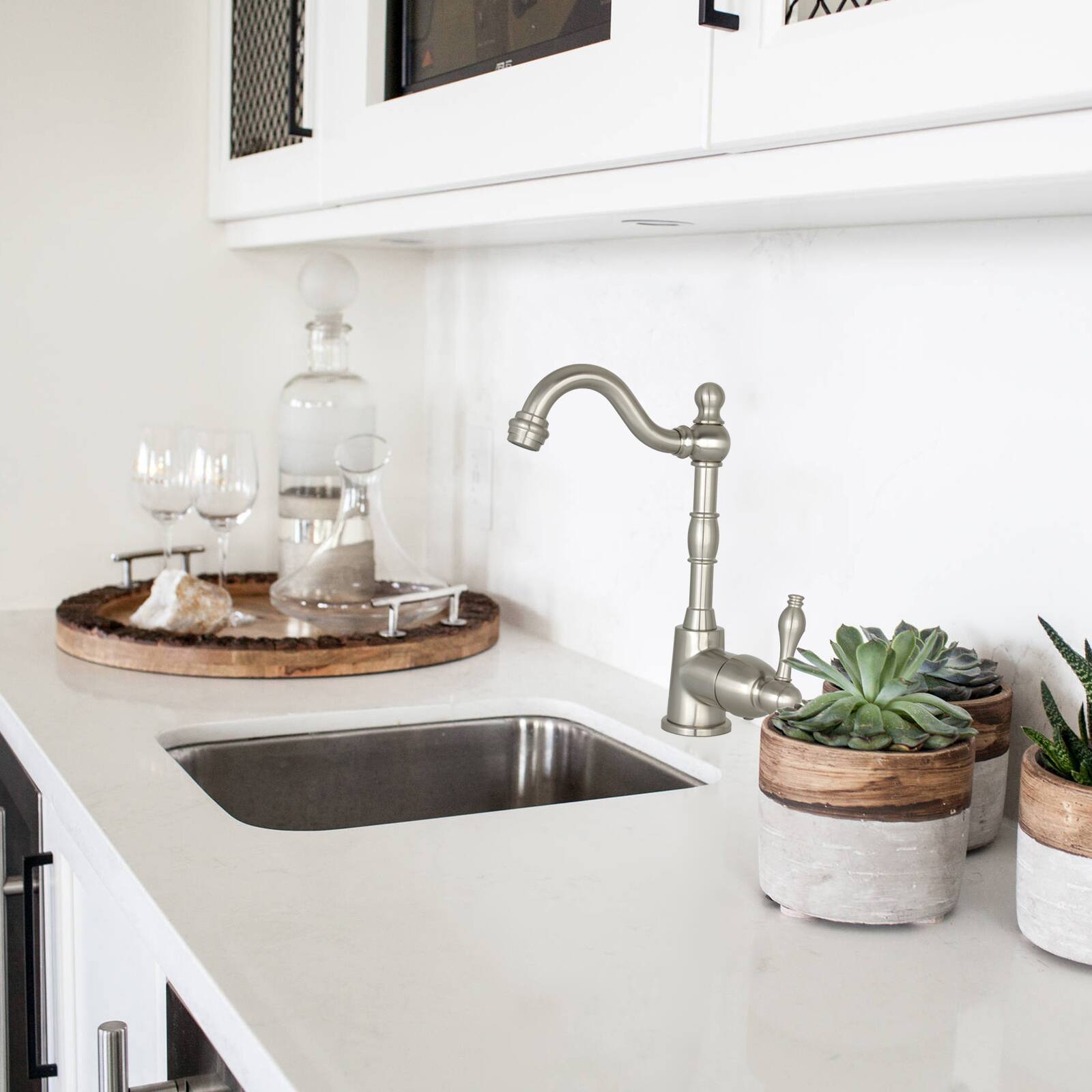 Alt View 6. Akicon - Akicon Solid Brass One-Handle Widespread Kitchen Bar Faucet in Brushed Nickel - Brushed Nickel.