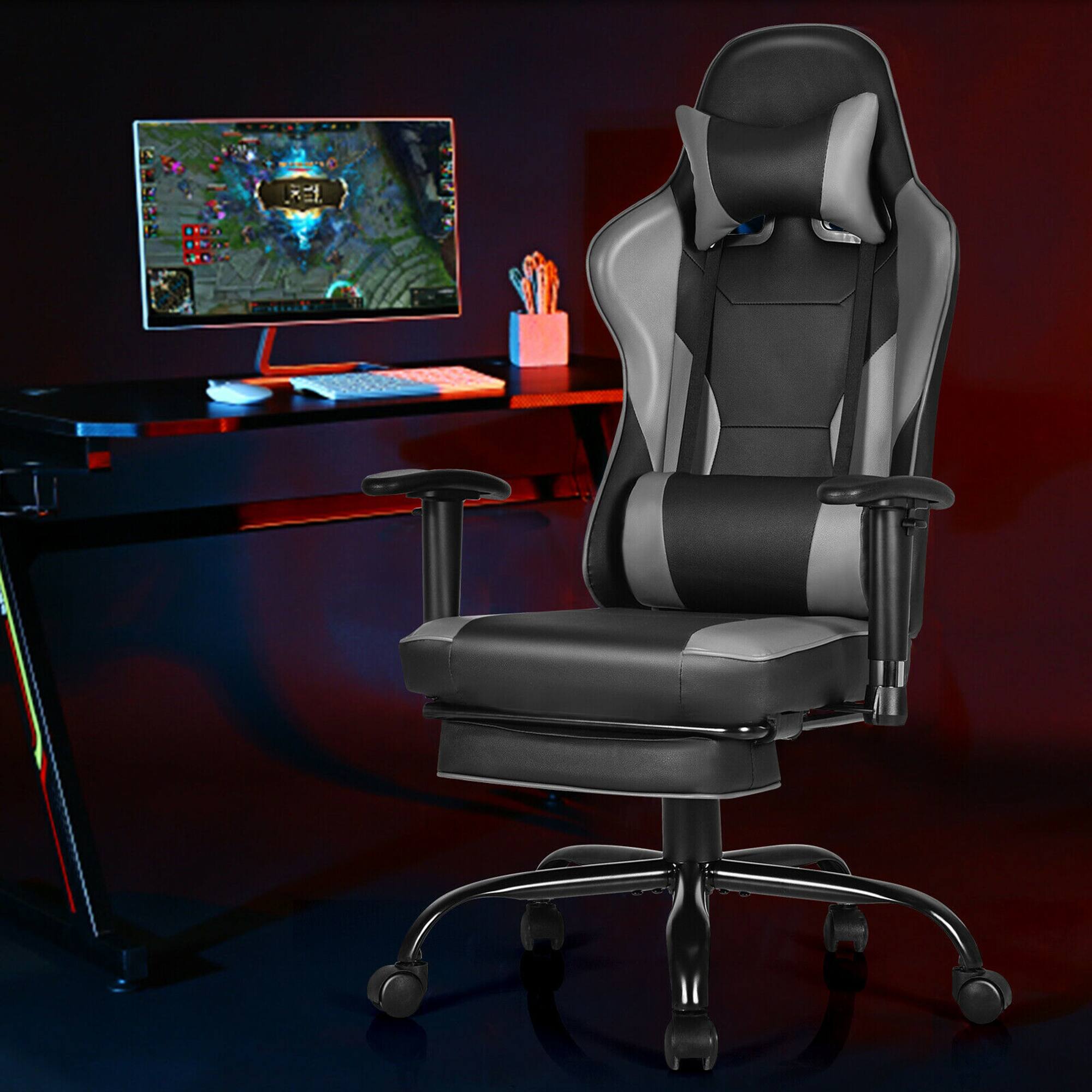 Alt View 1. Gymax - Gymax Massage Gaming Chair Racing Computer Task Chair Recliner w/Footrest Grey - Black,Grey.