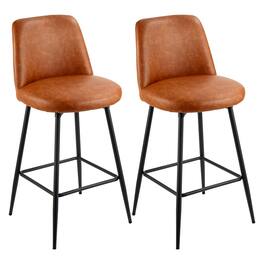 VEVOR - Set of 2 Counter Height Swivel Stools, 27-Inch Modern PU Leather Bar Chairs with Backrest and Metal Legs, Armless Design - Brown