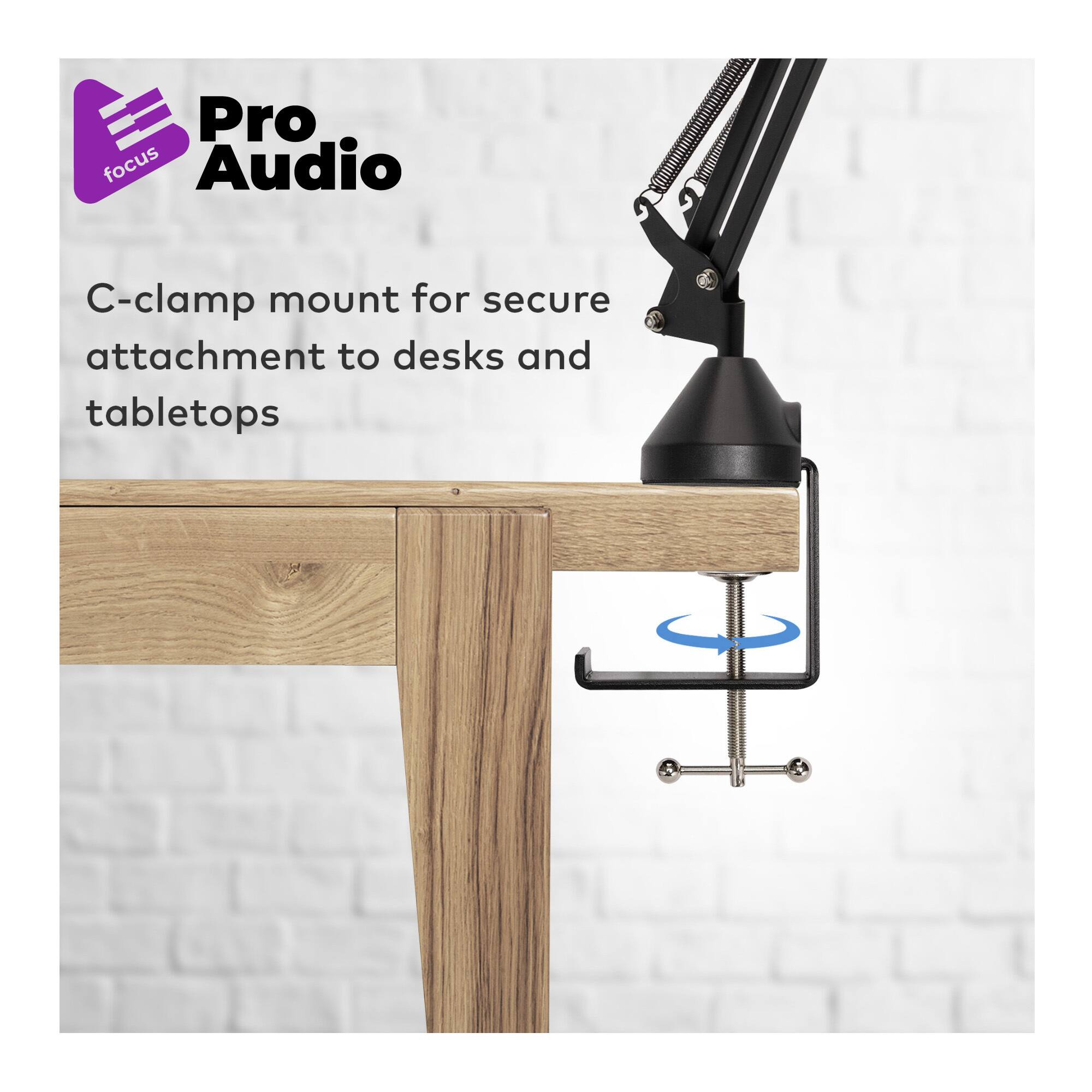 Pro Audio C-clamp mount for secure attachment to desks and tabletops
