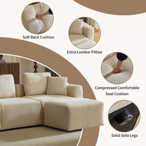 Soft Back Cushion  
Extra Lumbar Pillow  
Compressed Comfortable Seat Cushion  
Solid Sofa Legs