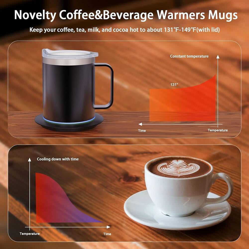 Novelty Coffee & Beverage Warmers Mugs

Keep your coffee, tea, milk, and cocoa hot to about 131°F-149°F (with lid)

Constant temperature

Cooling down with time