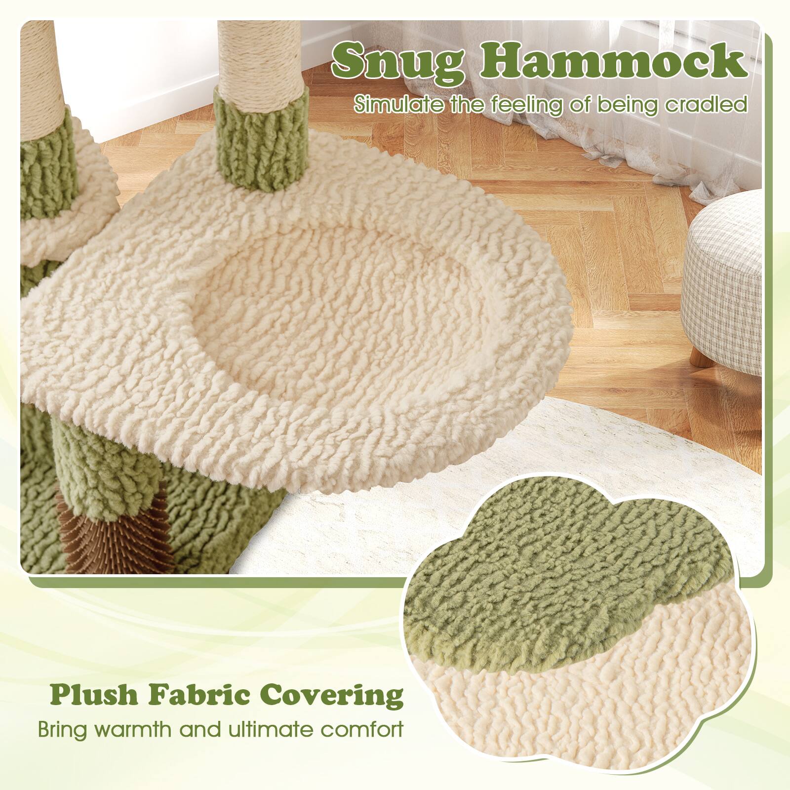 Snug Hammock  
Simulate the feeling of being cradled  

Plush Fabric Covering  
Bring warmth and ultimate comfort