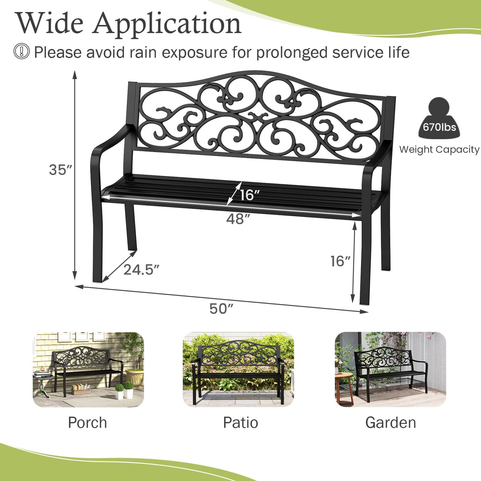 Wide Application
Please avoid rain exposure for prolonged service life
670lbs
Weight Capacity
35" /16" 16" 48" 24.5" 16" 50"
Porch Patio Garden