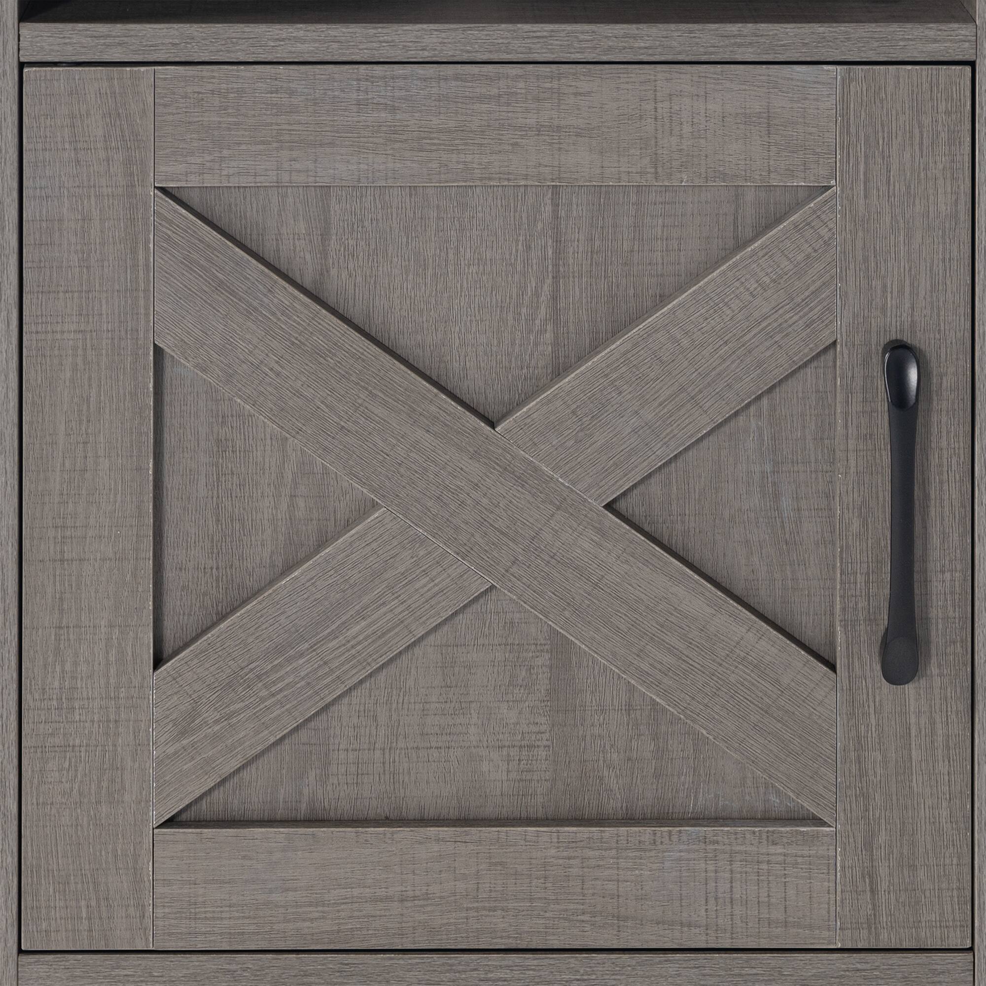 Alt View 5. Vaczon - Two-Tone Farmhouse Style Side Table, Rustic Vintage Nightstand with Storage, Wood End Table for Bedroom & Living Room - Brown，Gray.