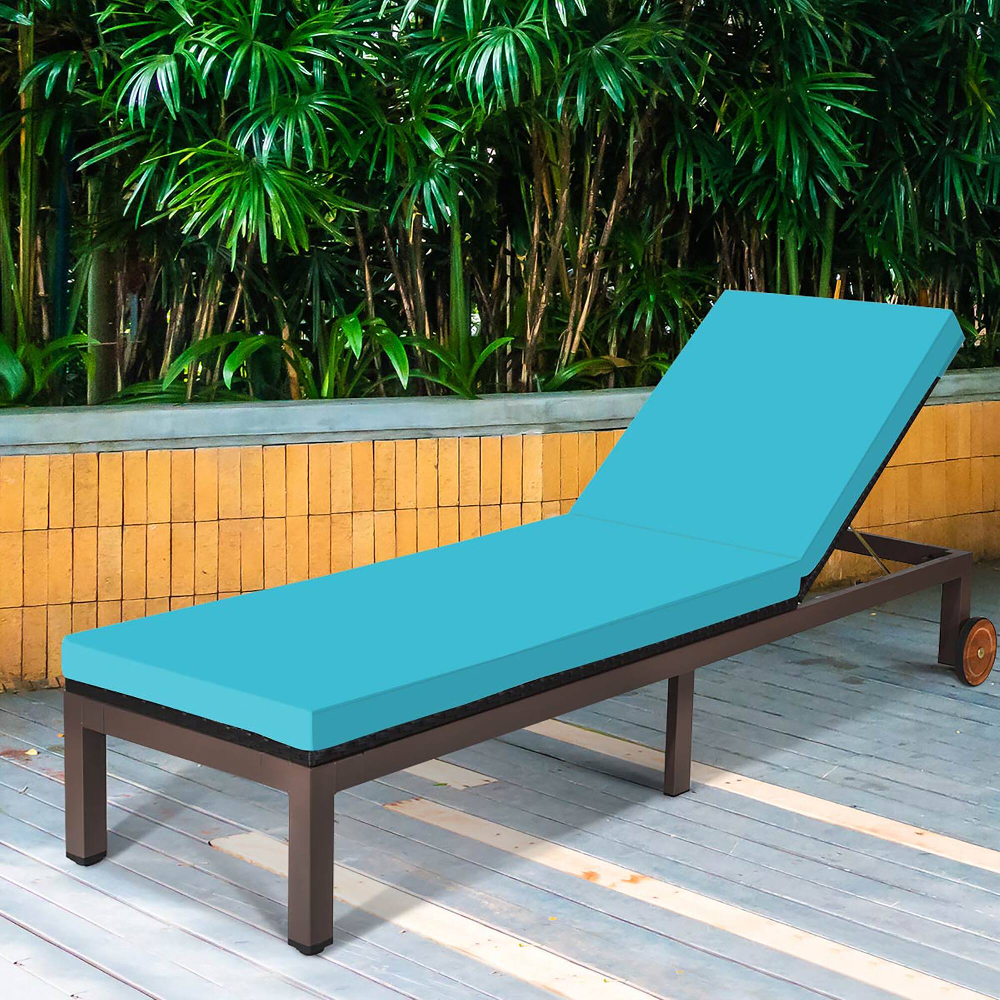 Alt View 3. Costway - Patio Rattan Lounge Chair Chaise Recliner Back Adjustable W/Wheels Cushioned - Turquoise.