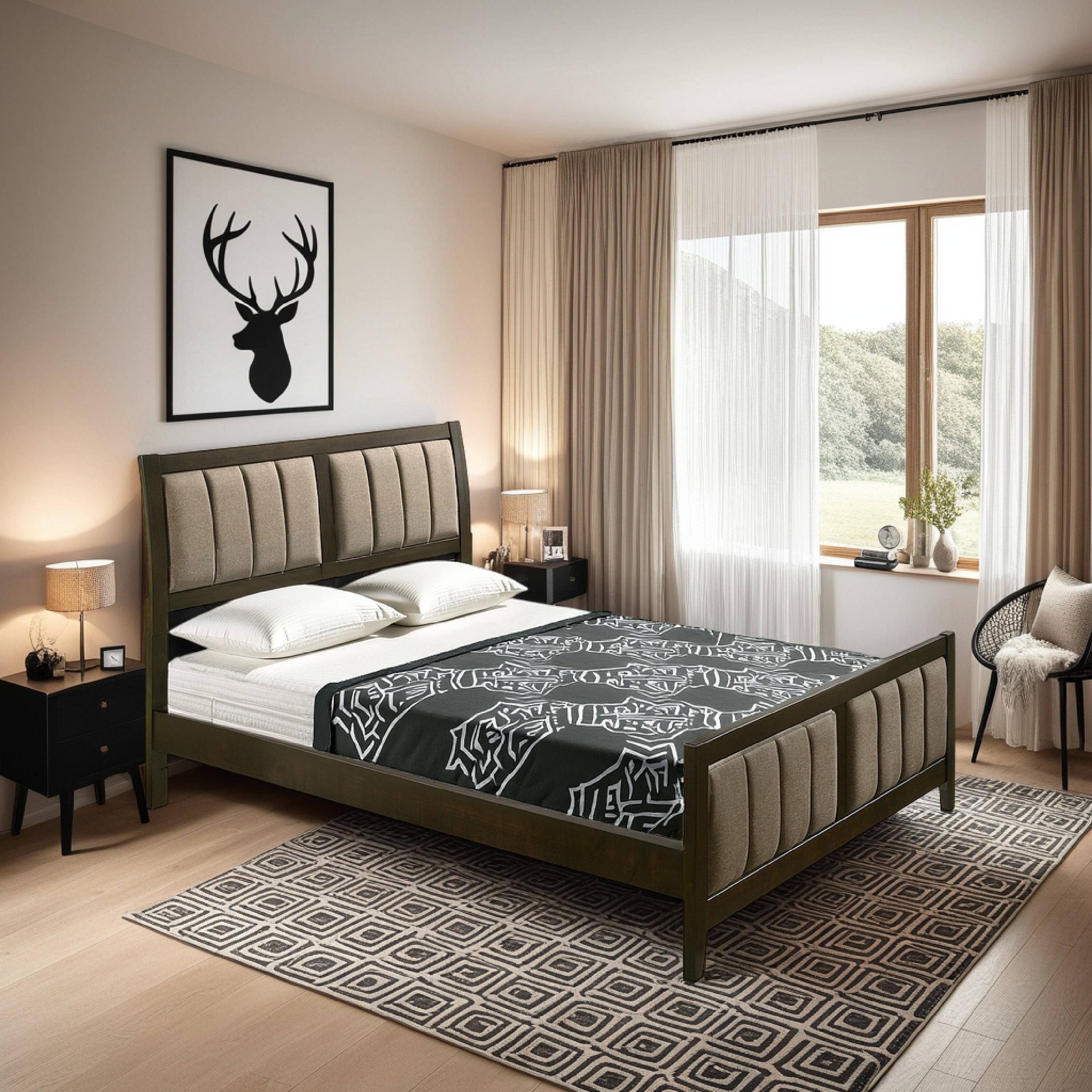 Alt View 5. Manhattan Lane - Wily Queen Size Bed, Channel Tufted Upholstered Headboard - Dark Cocoa Brown, Brown.