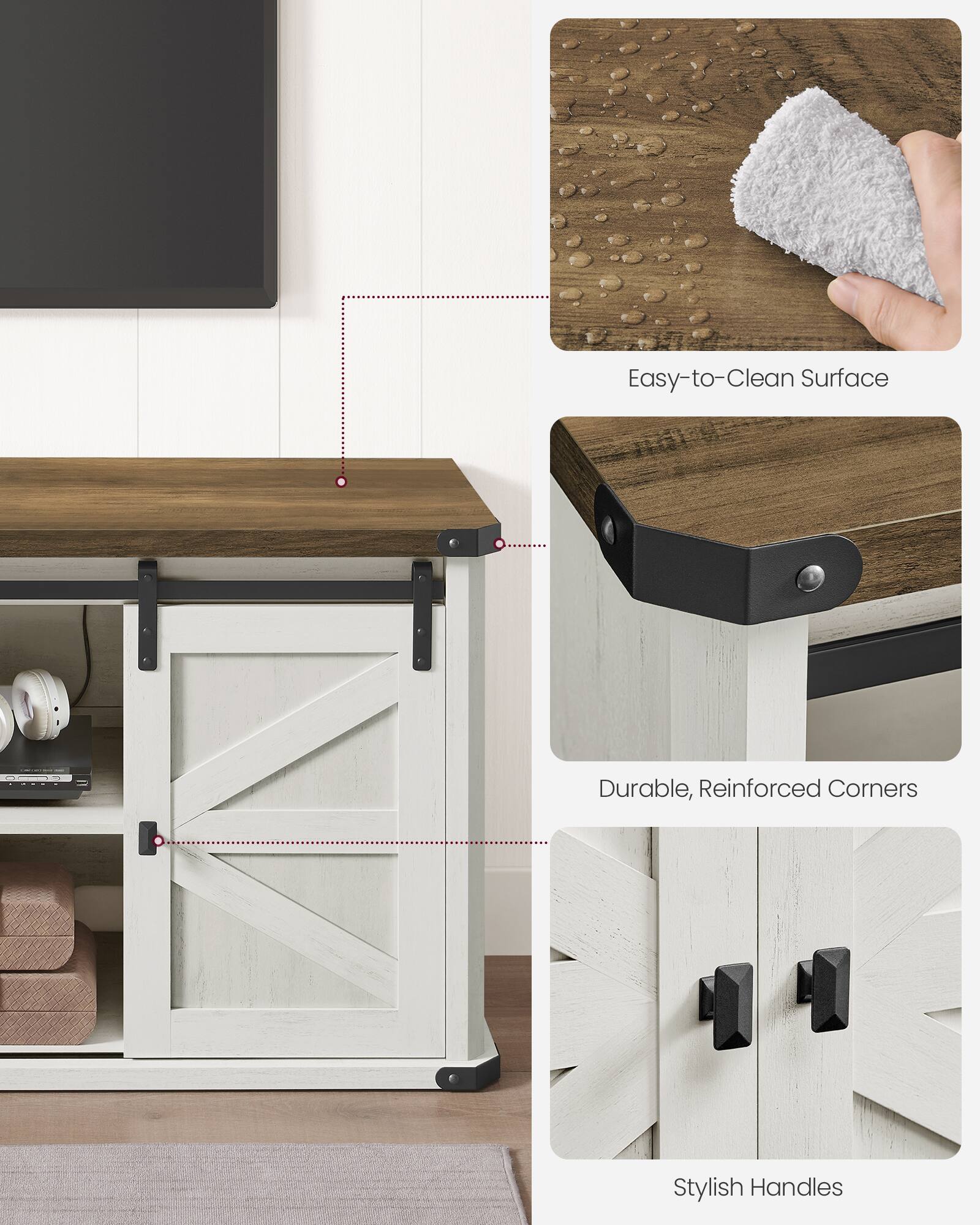 Easy-to-Clean Surface  
Durable, Reinforced Corners  
Stylish Handles