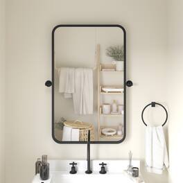 Emma + Oliver - Mason Pivot Wall Mirror with Slim Frame and Silver Backed Glass for Clarity for Bathrooms - Black