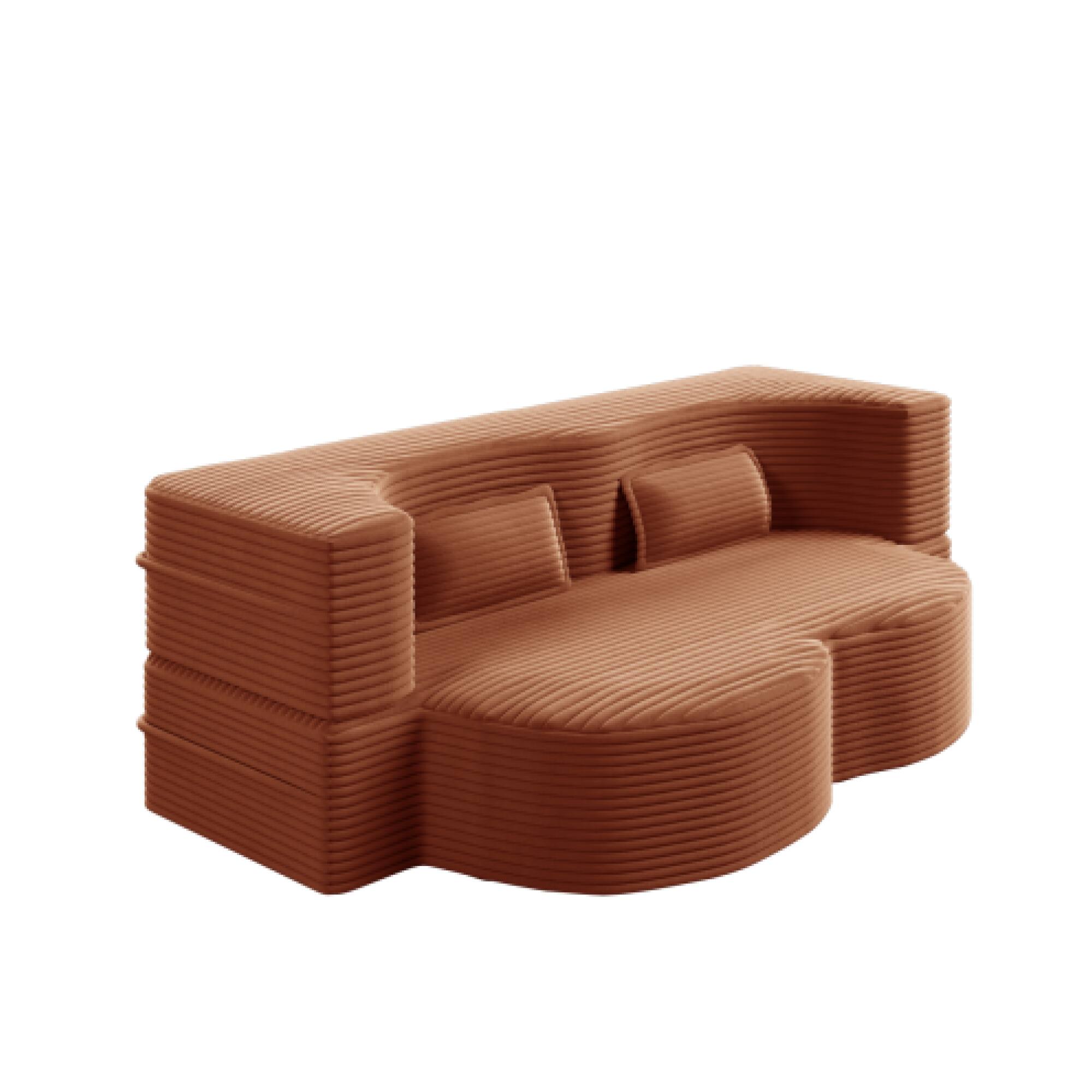 Alt View 5. GOODSILO - Convertible Plush Corduroy Floor Sleeper Sofa with Dual Pillows for Living Room and Guest Use - Orange.