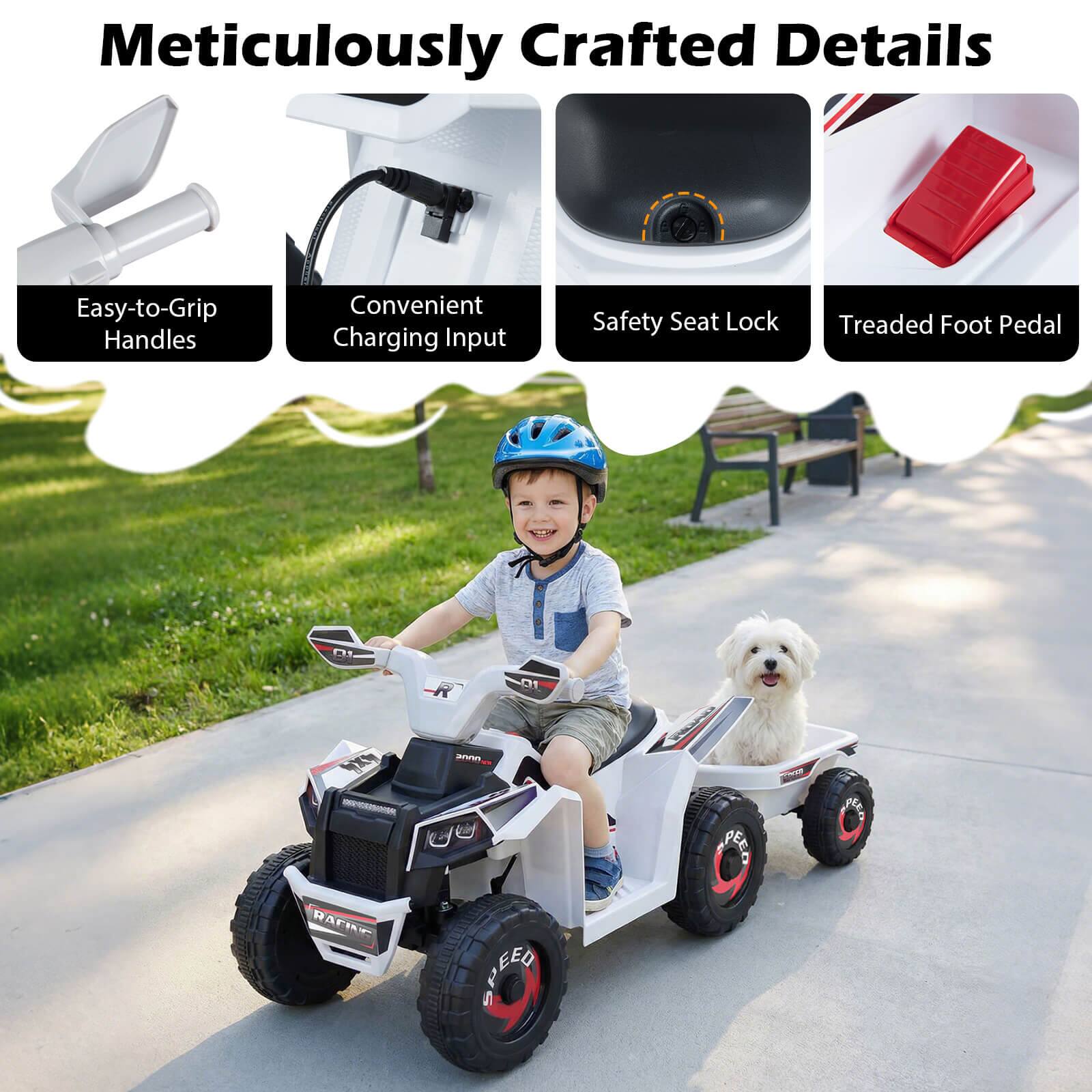 Meticulously Crafted Details  
Easy-to-Grip Handles  
Convenient Charging Input  
Safety Seat Lock  
Treaded Foot Pedal