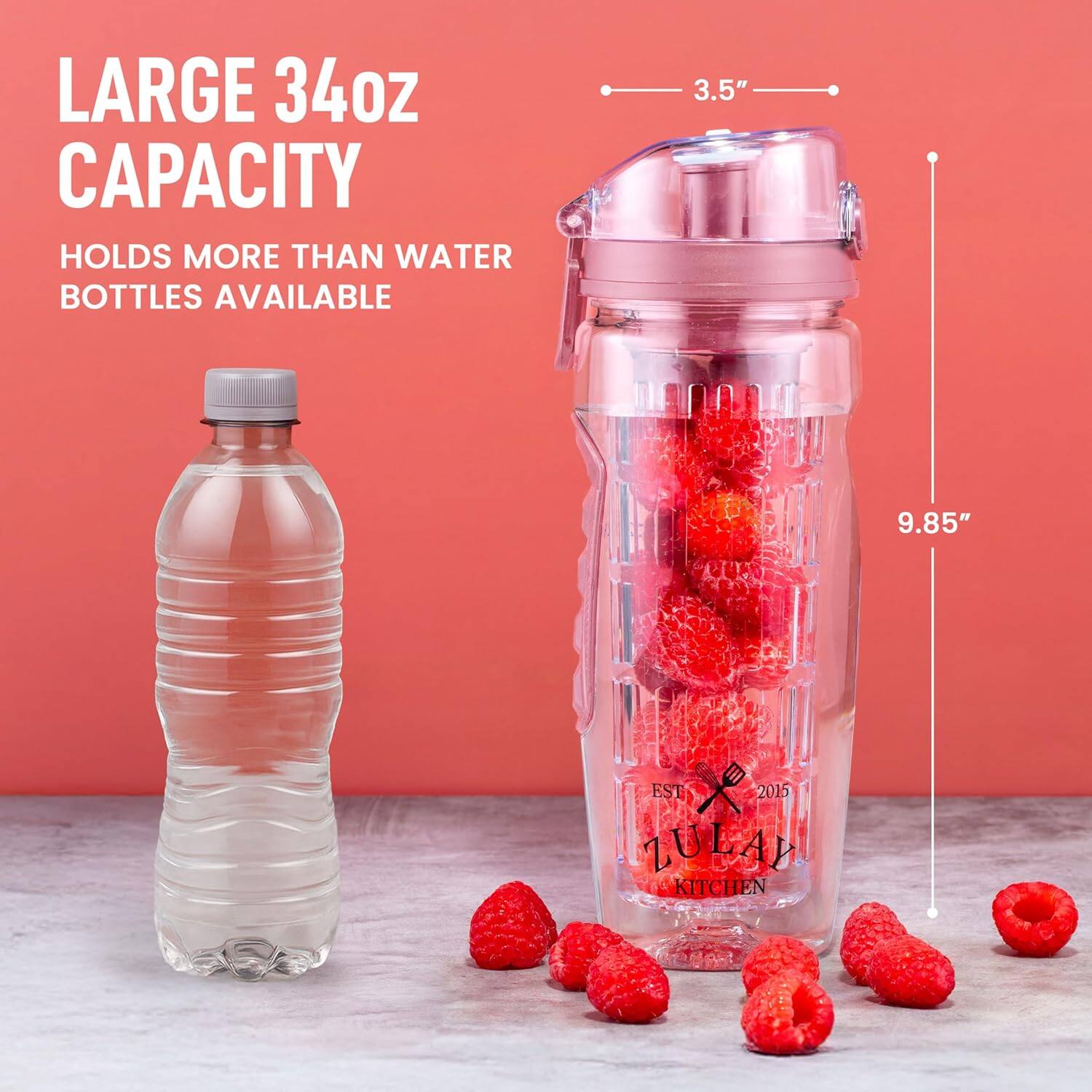 LARGE 34oz CAPACITY  
HOLDS MORE THAN WATER BOTTLES AVAILABLE  

3.5"  
9.85"  

EST 2015  
LULU KITCHEN