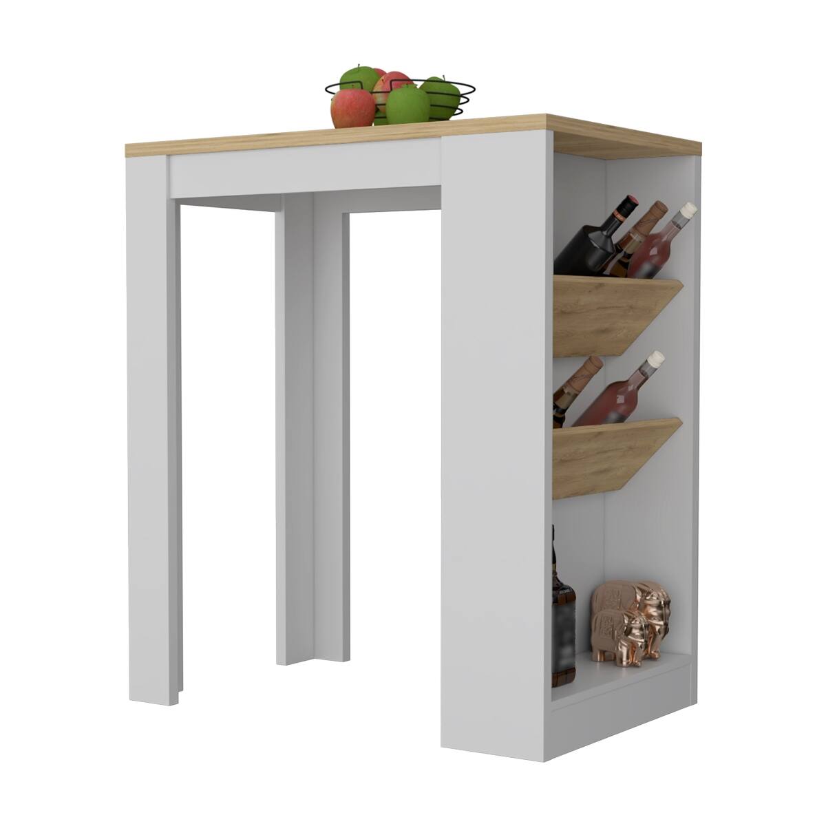 Left. Loheer - Loheer White and Macadamia Kitchen Island Wine Storage Pedestal - White.