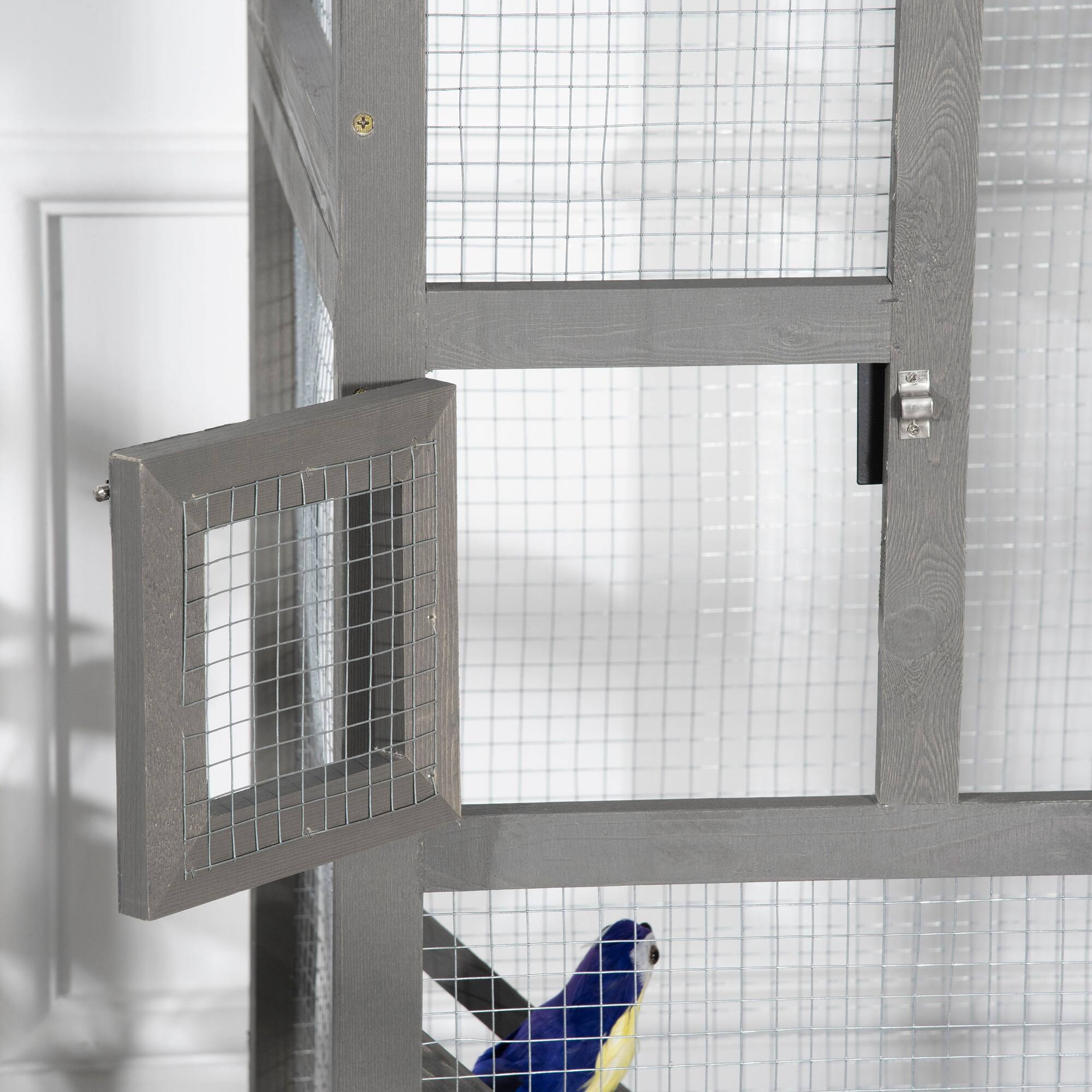 Alt View 5. Pawhut - 65" Wooden Bird Cage Outdoor Aviary House for Parrot, Parakeet, with Pull Out Tray and 2 Doors.