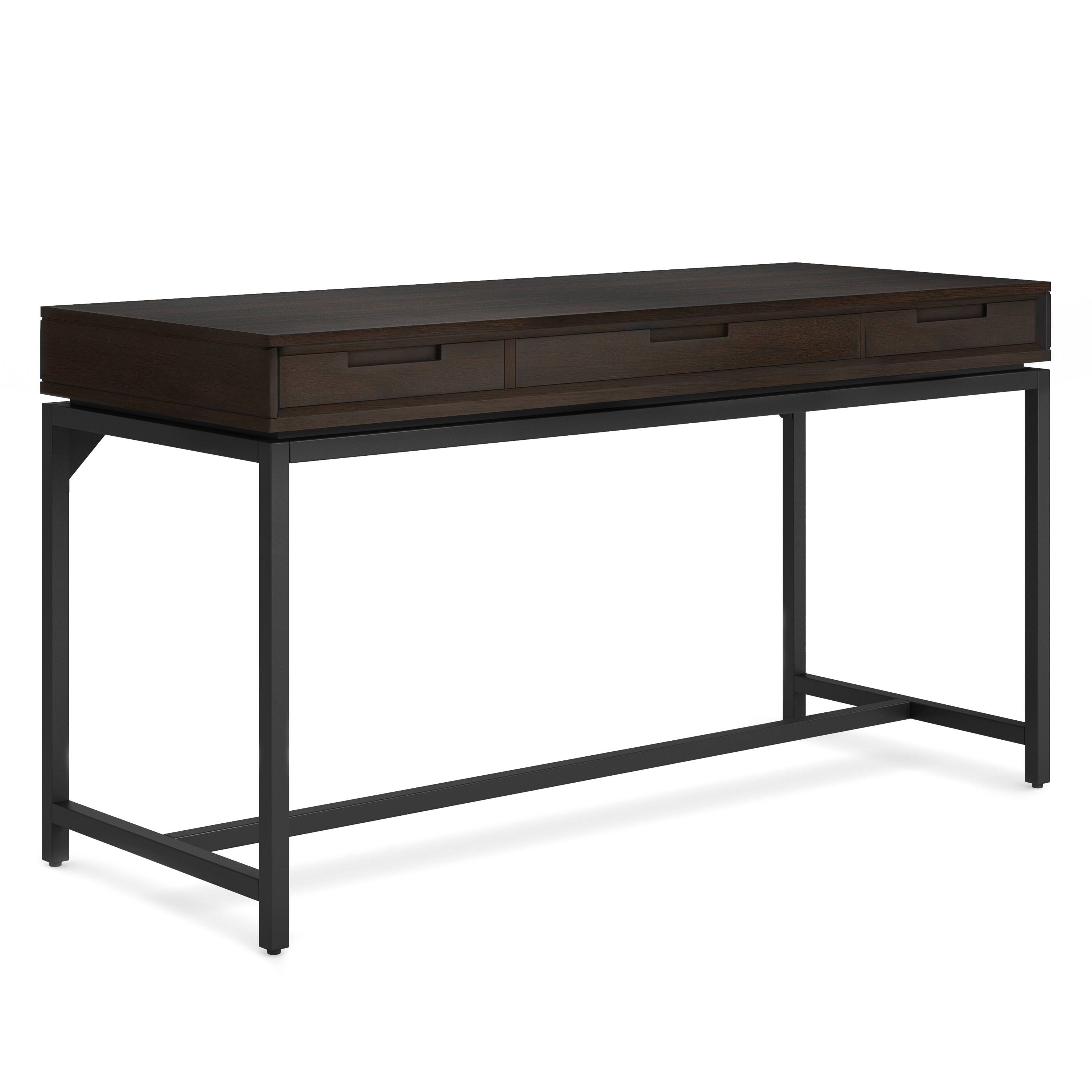 Front. Simpli Home - Banting SOLID HARDWOOD Modern Industrial 60 inch Wide Desk in Hickory Brown - Hickory Brown.