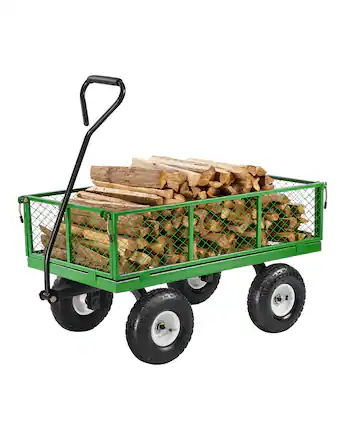 Front. VEVOR - 900 Lbs Steel Garden Cart on Wheels, Heavy Duty Pullable Garden Wagon Yard Cart, Outdoor Metal Utility Wagon - Green.