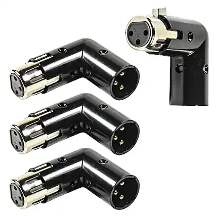 Front. HQRP - 4-Pack 3-Pin XLR Angle Adapter, Dual Male-Female, Adjustable 90 Degree Low-Profile for Mixers - Black.
