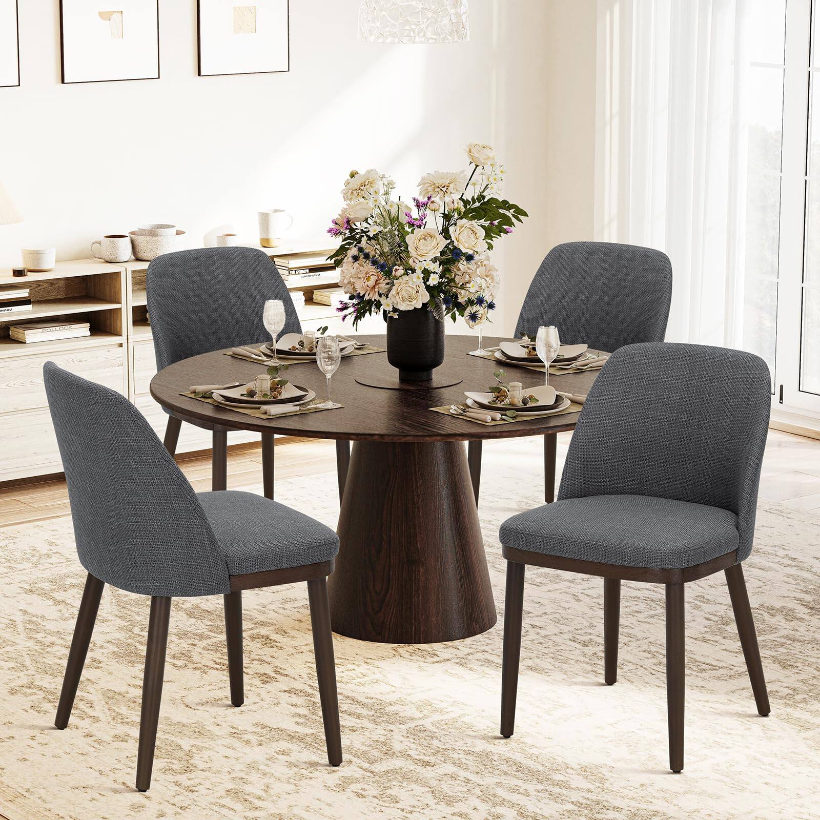 Light Grey Set of 4 Upholstered Dining Chairs