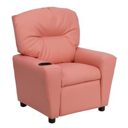 Emma + Oliver - Contemporary Kids Recliner with Cup Holder - Pink Vinyl