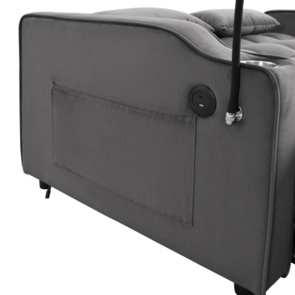 Alt View 2. LUCKY ONE - Sofa Bed w/ Trundle & Adjustable Backrest USB Ports Phone Holder 2 Pillows - Dark Gray.
