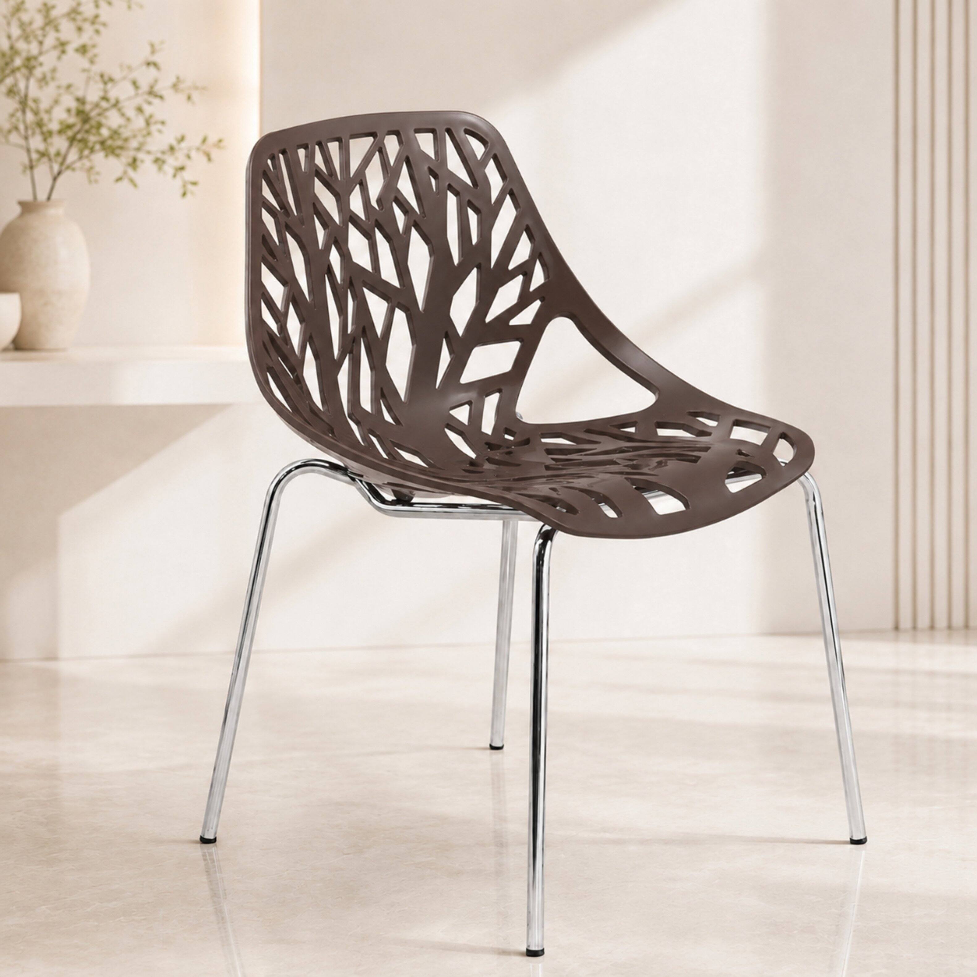 Left. LeisureMod - Asbury Stackable Modern Dining Chair with Cut Out Design and Chrome Legs Side Chair for Home Living Room - Taupe.