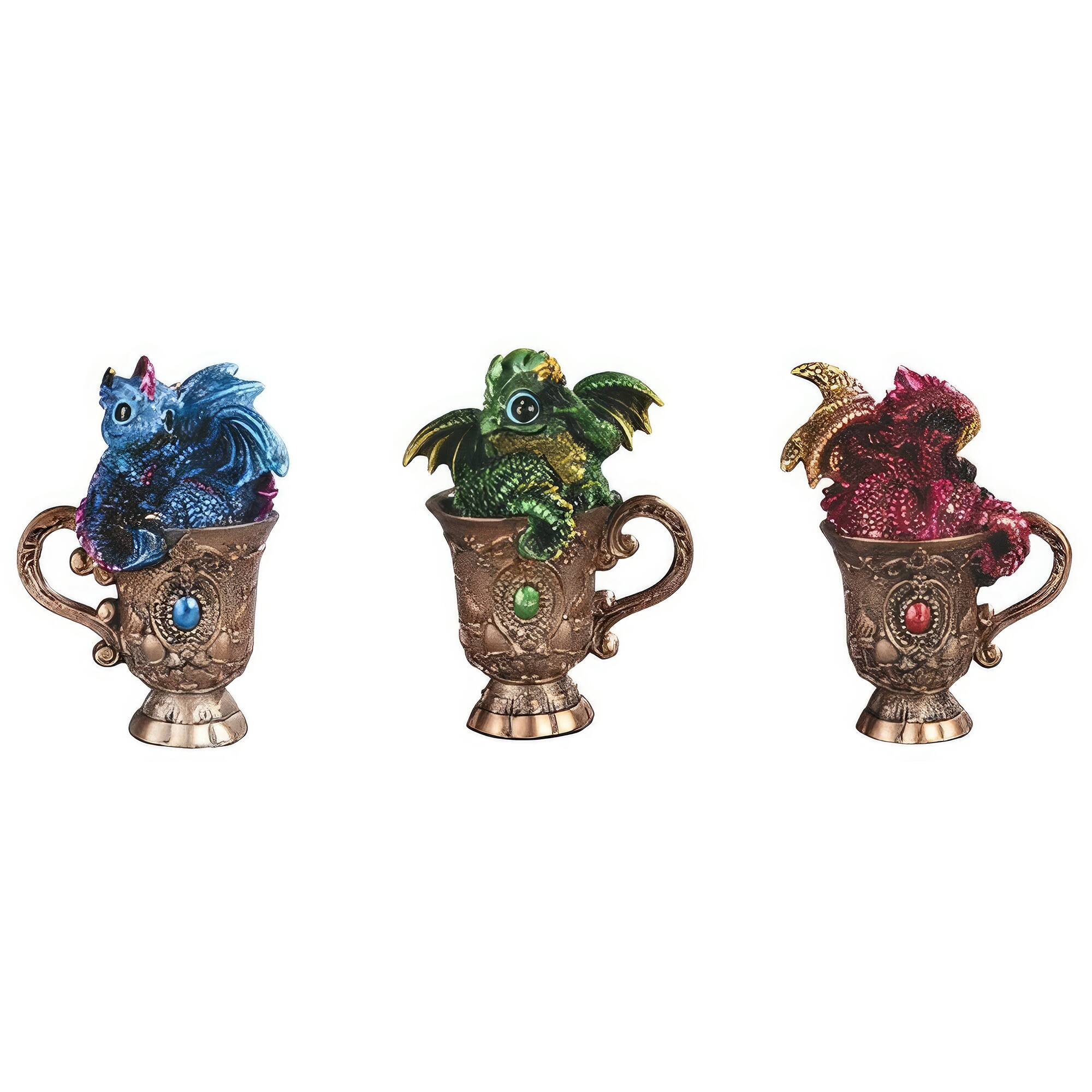 FC Design - 3-PC Set 4"H Dragon on Cup Fugurine Office/Computer Desk Tabletop Medieval Gaming Home Decor Gift - Multi-Color